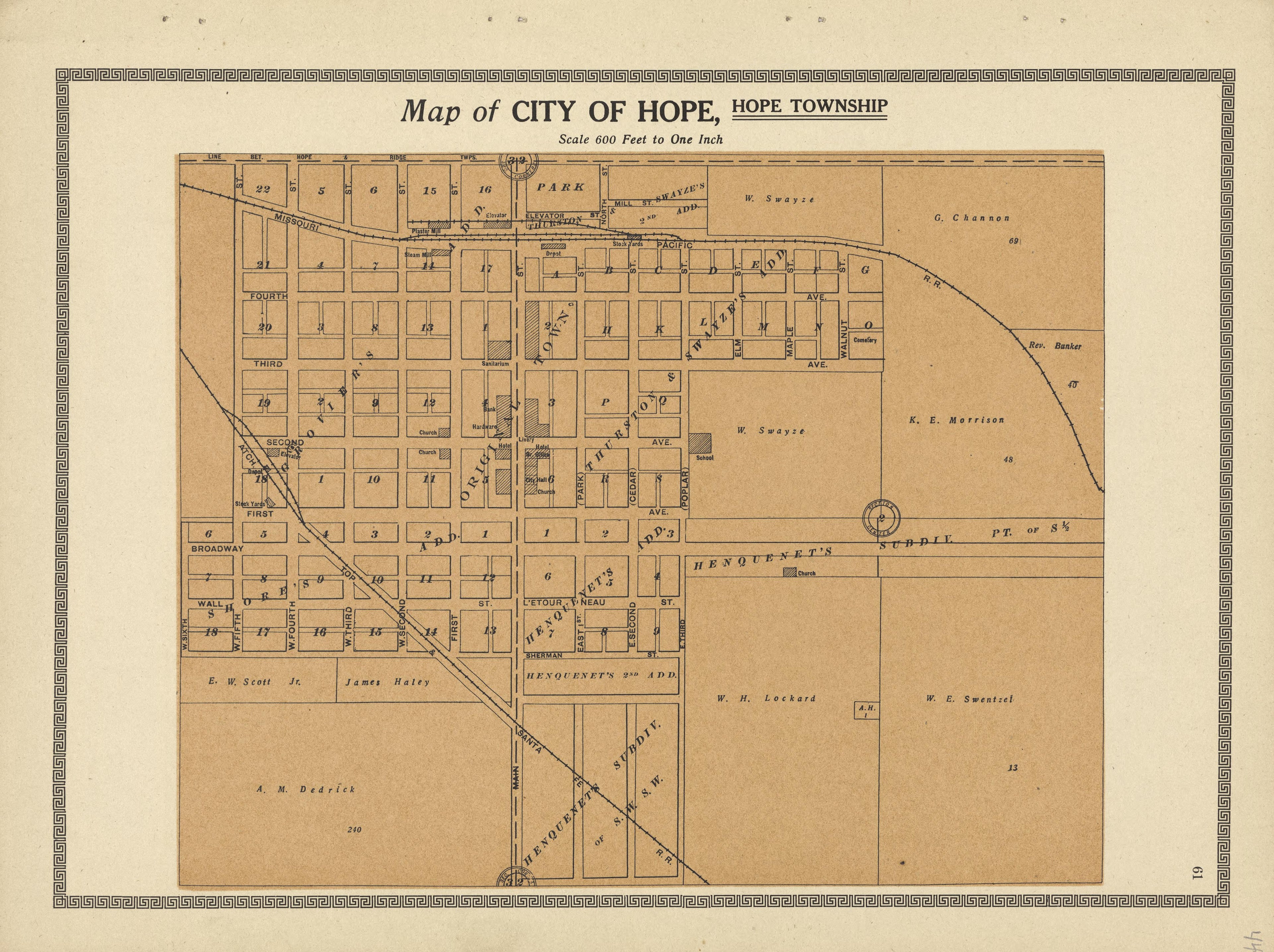 City of Hope from Plat Book and Complete Survey of Dickinson County, Kansas : Containing Plats of Townships and Incorporated Towns, Also Maps of the State, United States and World, With an Outline Map of Dickinson … 1909 by Relic Map Company