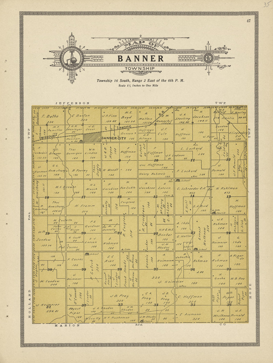 This old map of Dickinson County, Kansas, was created by Capper, Arthur|Kenyon Company (Des Moines, Iowa) in 1909