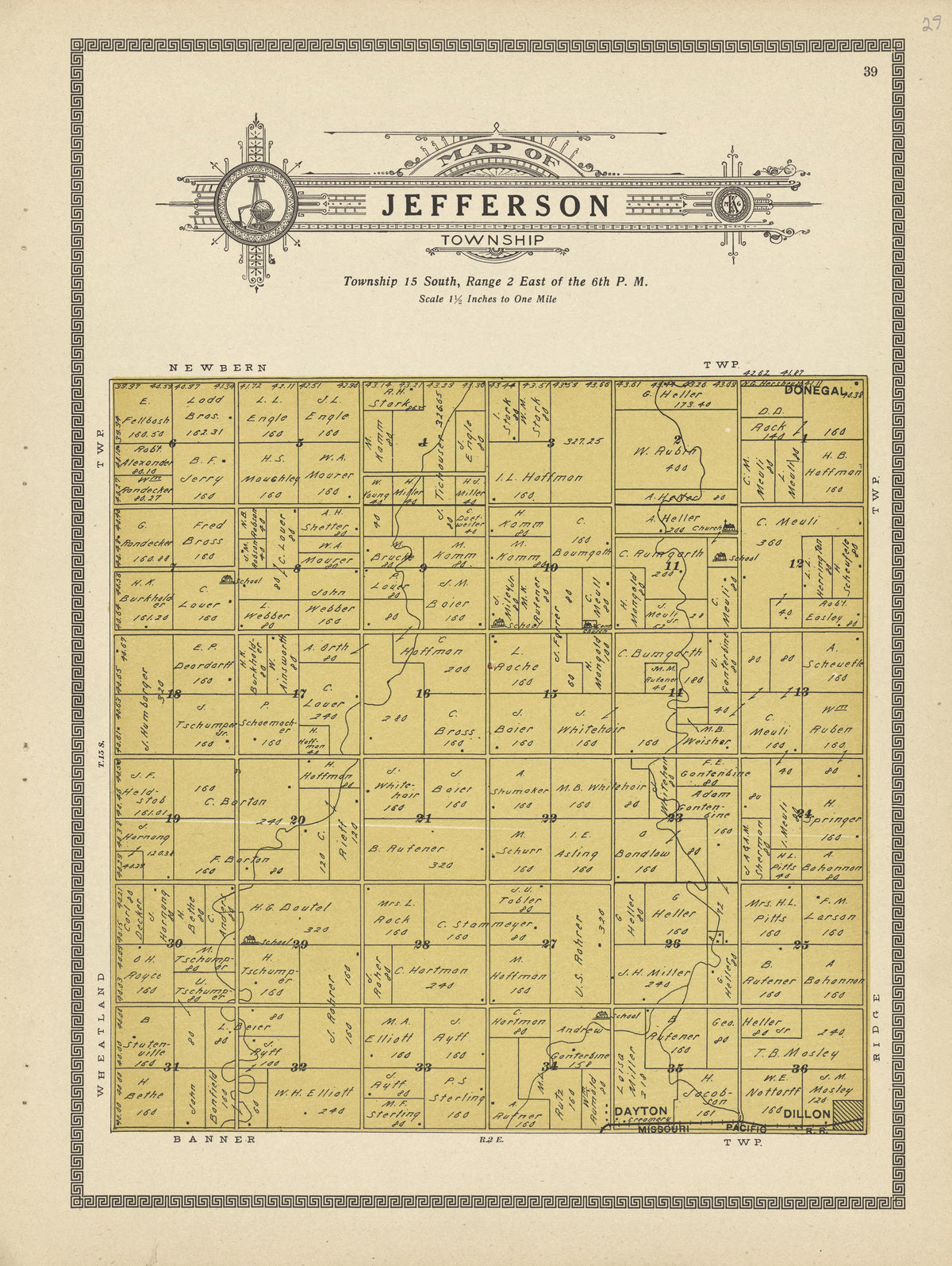 Jefferson Township from Plat Book and Complete Survey of Dickinson County, Kansas : Containing Plats of Townships and Incorporated Towns, Also Maps of the State, United States and World, With an Outline Map of Dickinson … 1909 by Relic Map Company
