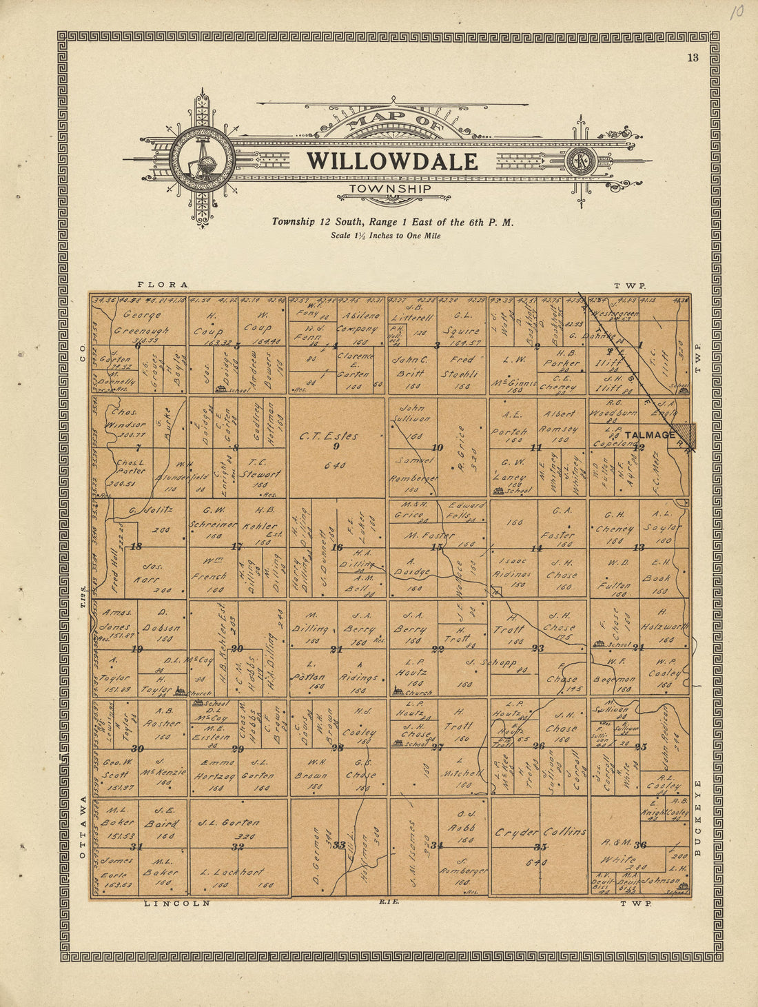 This old map of Dickinson County, Kansas, was created by Capper, Arthur|Kenyon Company (Des Moines, Iowa) in 1909