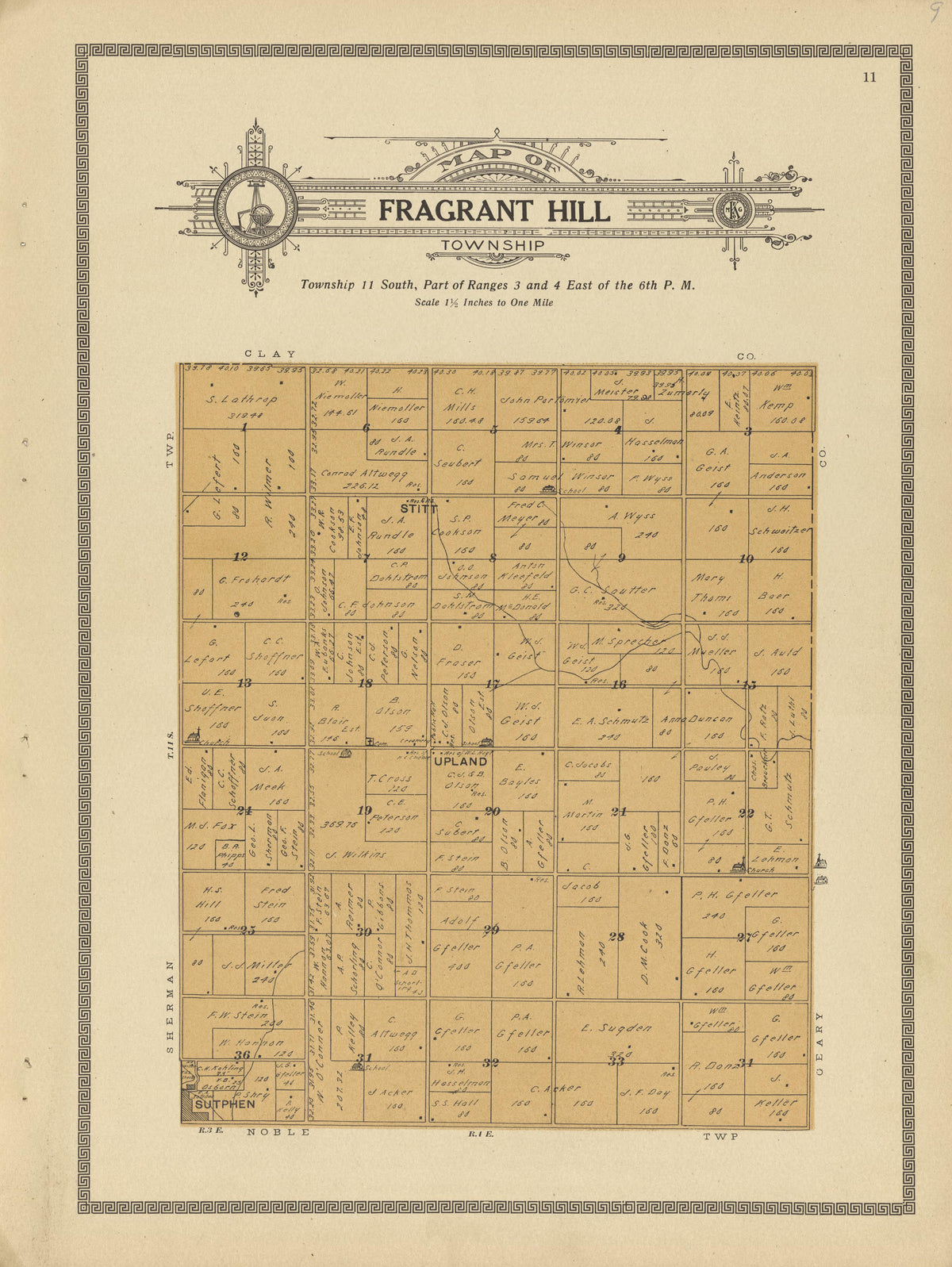 Fragrant Hill Township from Plat Book and Complete Survey of Dickinson County, Kansas : Containing Plats of Townships and Incorporated Towns, Also Maps of the State, United States and World, With an Outline Map of Dickinson … 1909 by Relic Map Company