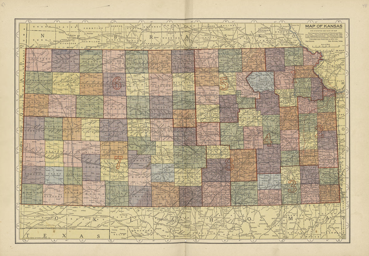 Map of Kansas from Plat Book and Complete Survey of Dickinson County, Kansas : Containing Plats of Townships and Incorporated Towns, Also Maps of the State, United States and World, With an Outline Map of Dickinson … 1909 by Relic Map Company
