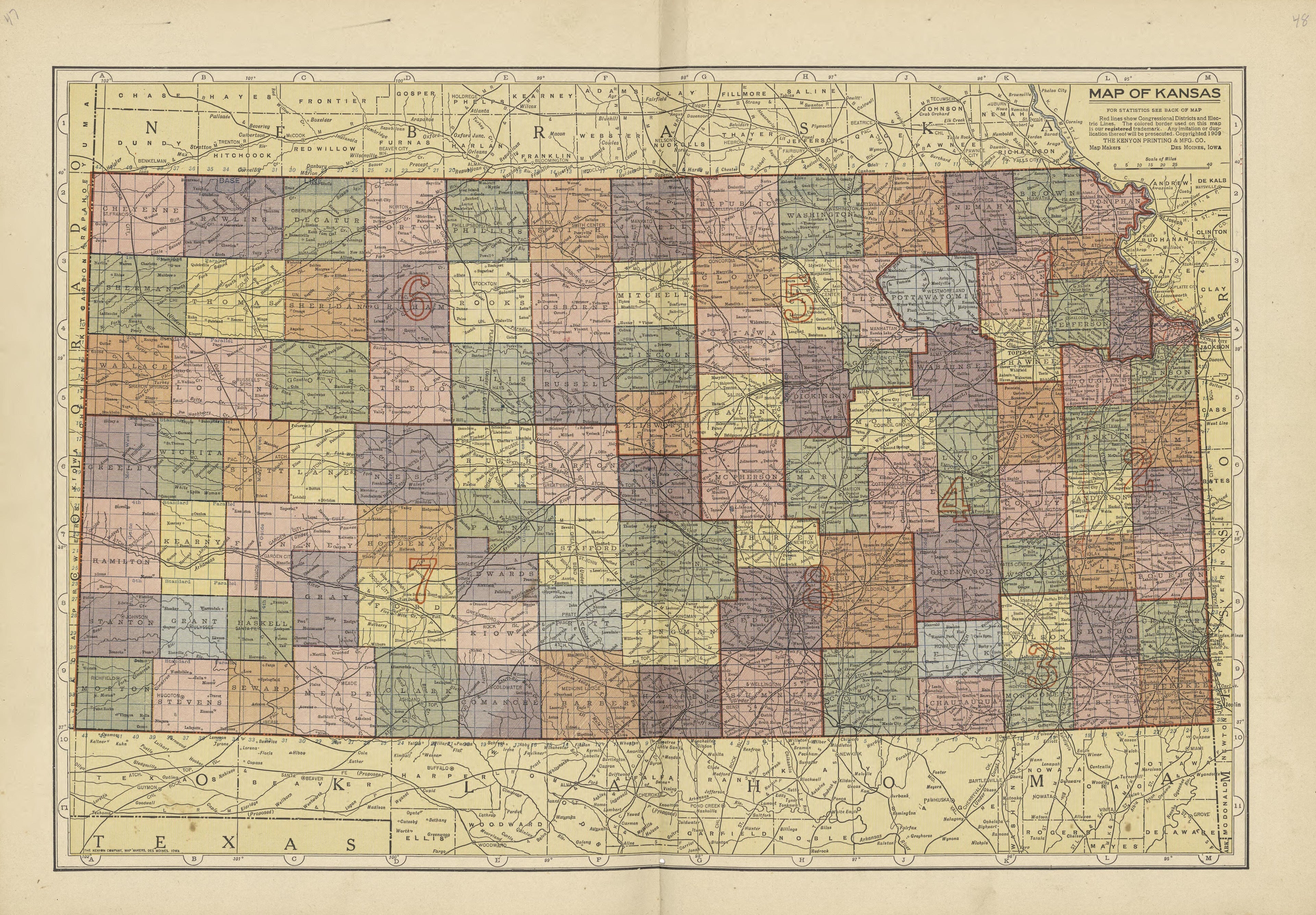 This old map of Dickinson County, Kansas, was created by Capper, Arthur|Kenyon Company (Des Moines, Iowa) in 1909