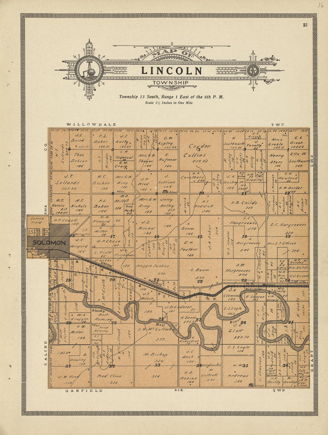 This old map of Dickinson County, Kansas, was created by Capper, Arthur|Kenyon Company (Des Moines, Iowa) in 1909