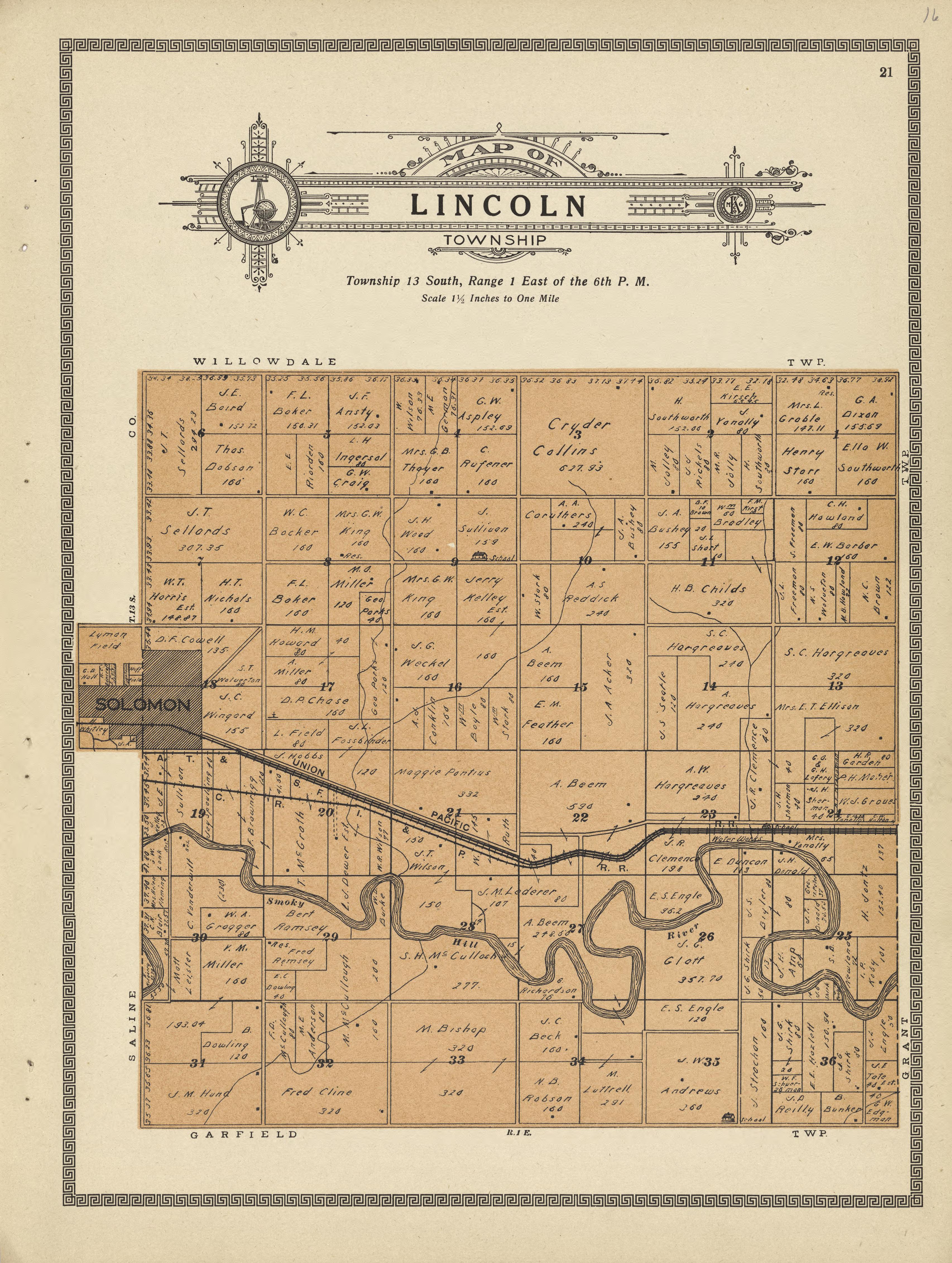 This old map of Dickinson County, Kansas, was created by Capper, Arthur|Kenyon Company (Des Moines, Iowa) in 1909