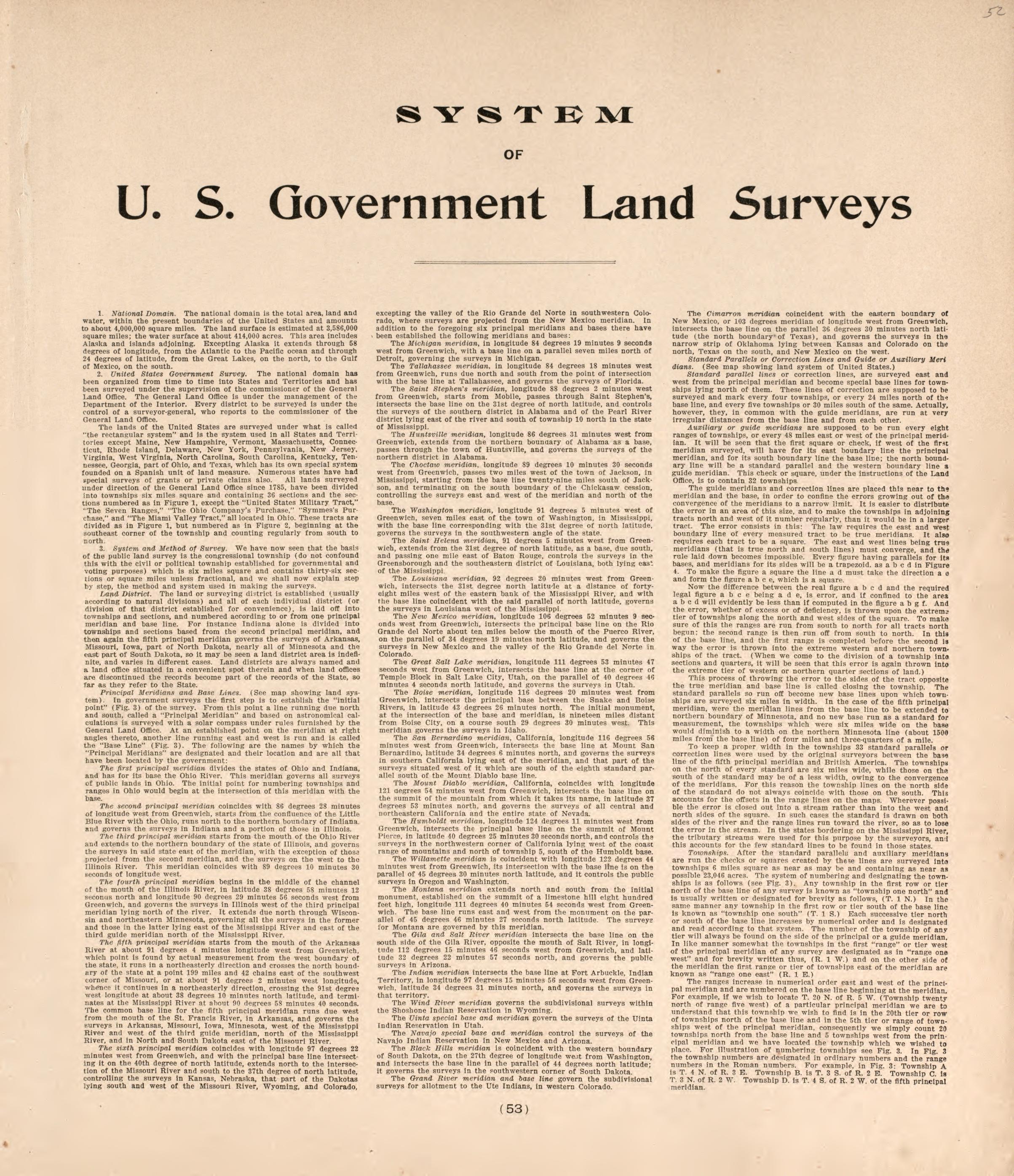 System of US Government Land Surveys from Plat Book of Huron County, Michigan : Also Patron&