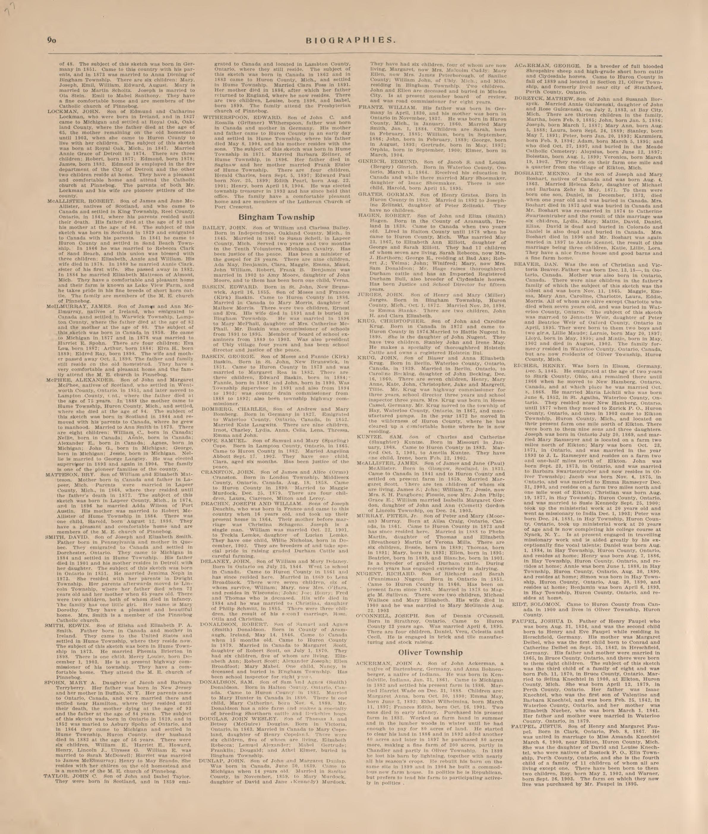Biographies, P.8 from Plat Book of Huron County, Michigan : Also Patron&
