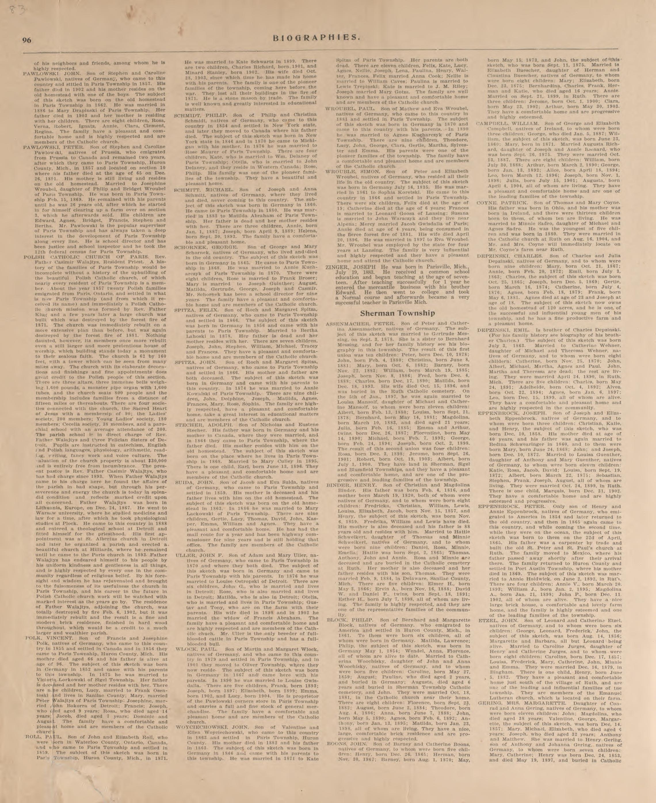 Biographies, P.14 from Plat Book of Huron County, Michigan : Also Patron&