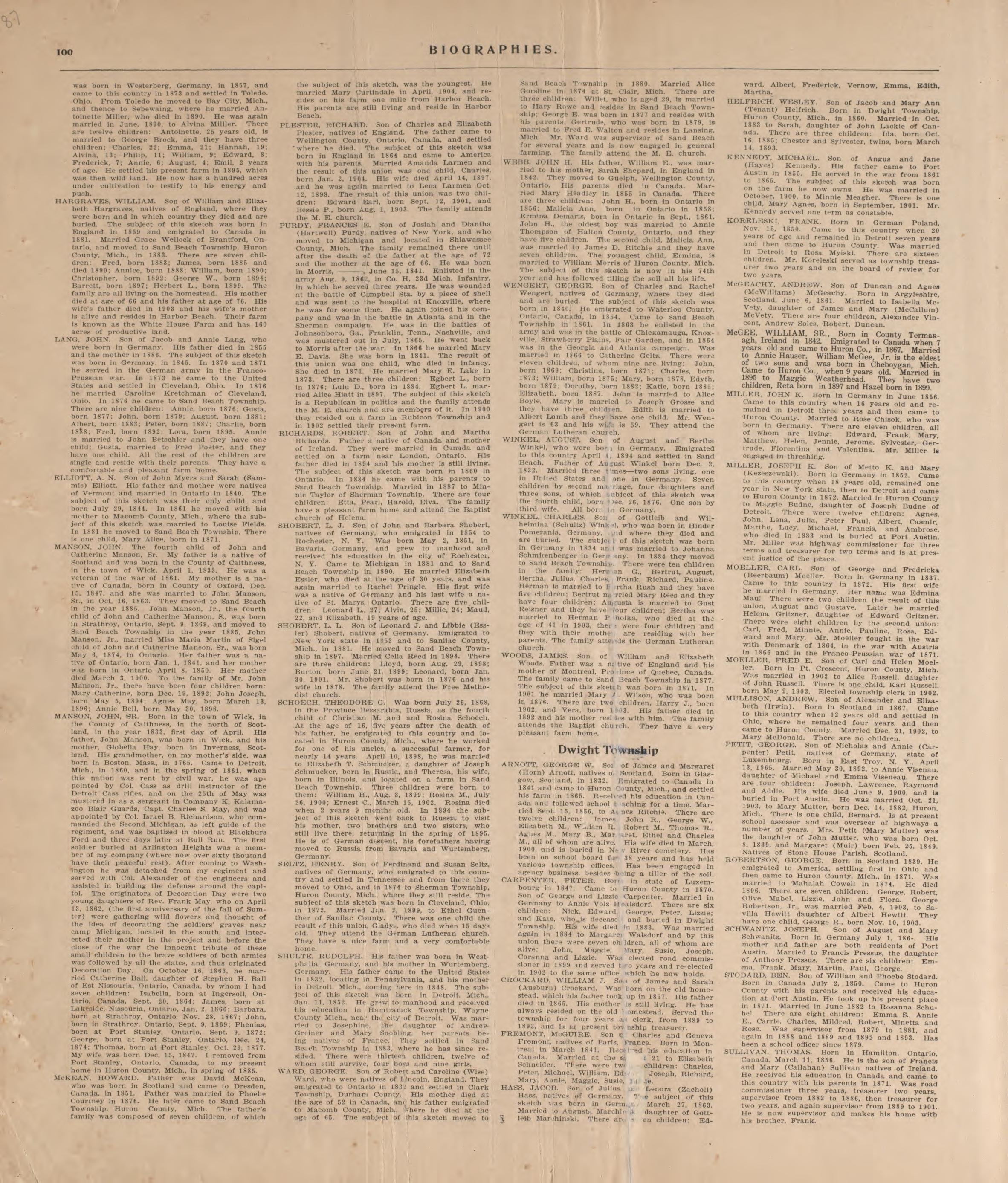 Biographies, P.18 from Plat Book of Huron County, Michigan : Also Patron&