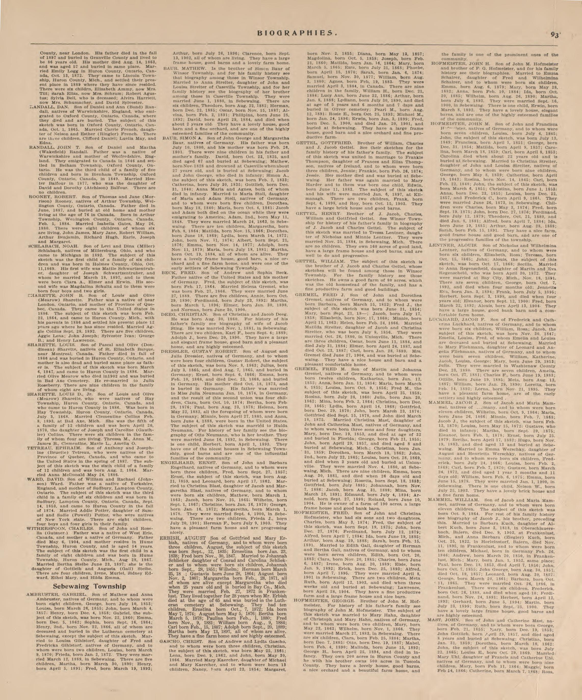Biographies, P.11 from Plat Book of Huron County, Michigan : Also Patron&