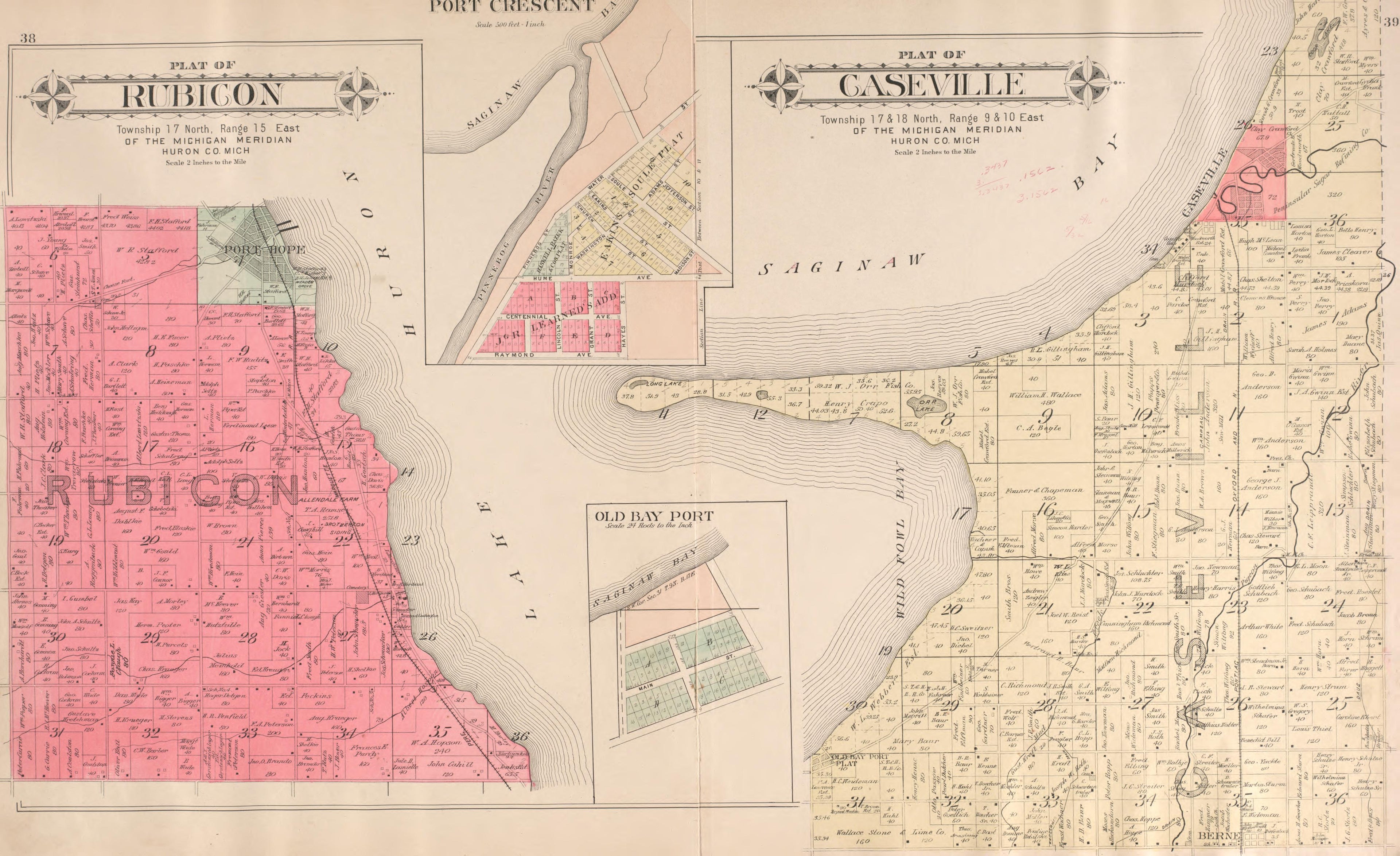 Caseville, Rubicon, Old Bay Port, Port Crescent from Plat Book of Huron County, Michigan : Also Patron&