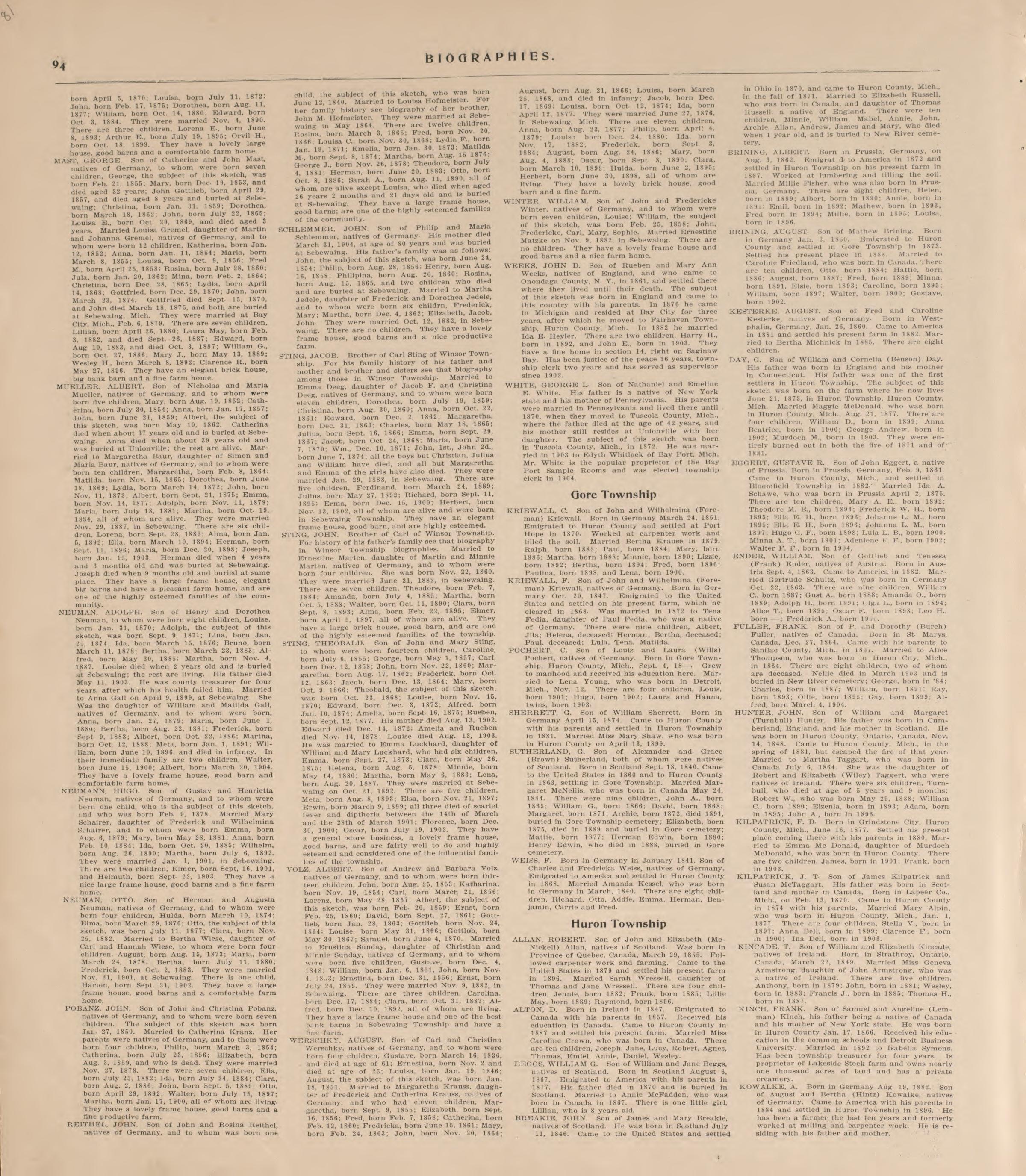 Biographies, P.12 from Plat Book of Huron County, Michigan : Also Patron&