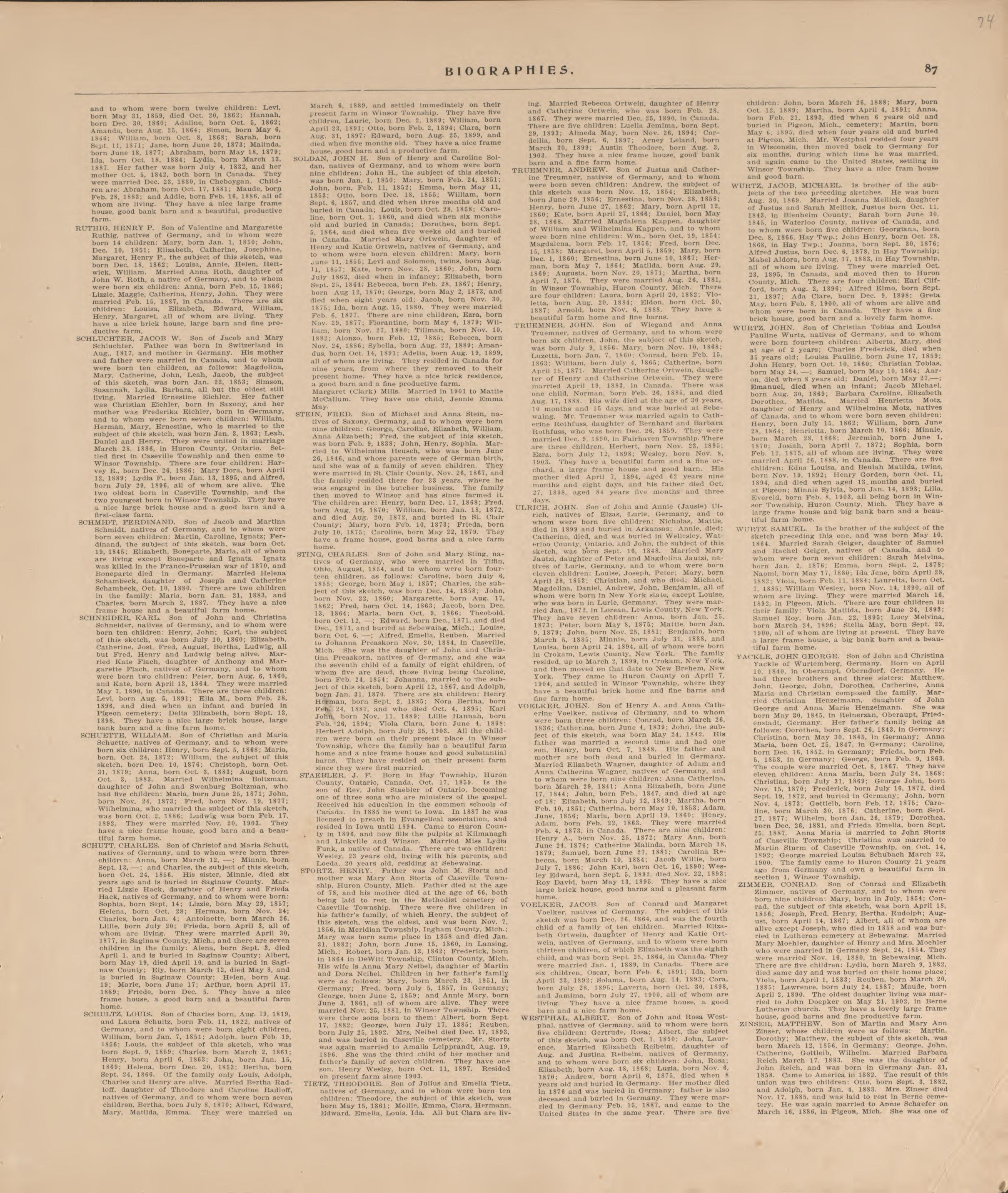 Biographies, P.5 from Plat Book of Huron County, Michigan : Also Patron&