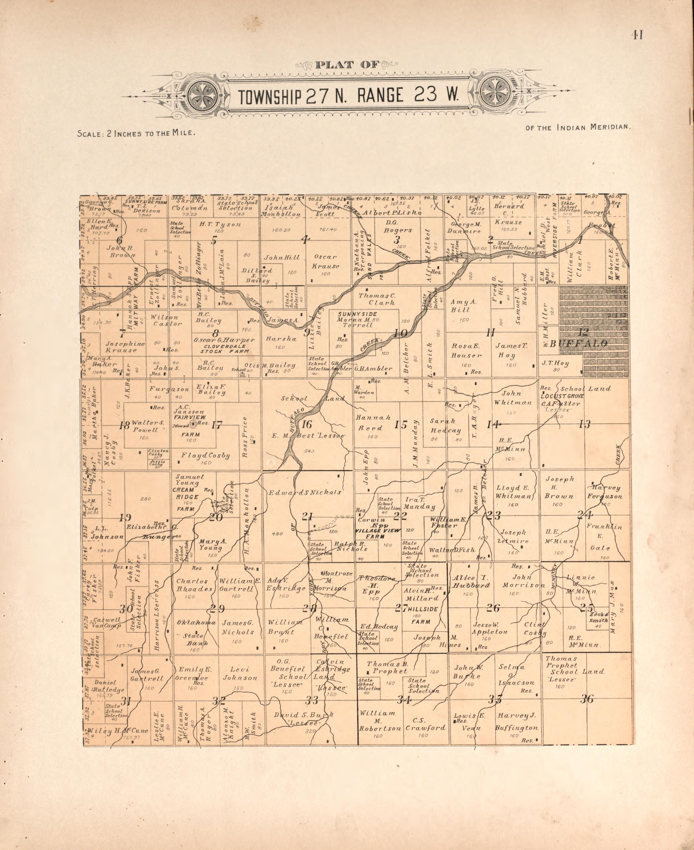 Township 27 Range 23 W from Plat Book of Harper County, Oklahoma : Containing Maps of Villages, Cities and Townships of the County, and of the State, United States and World : Portraits of Representative Citizens and Leading … 1910 by Relic Map Company