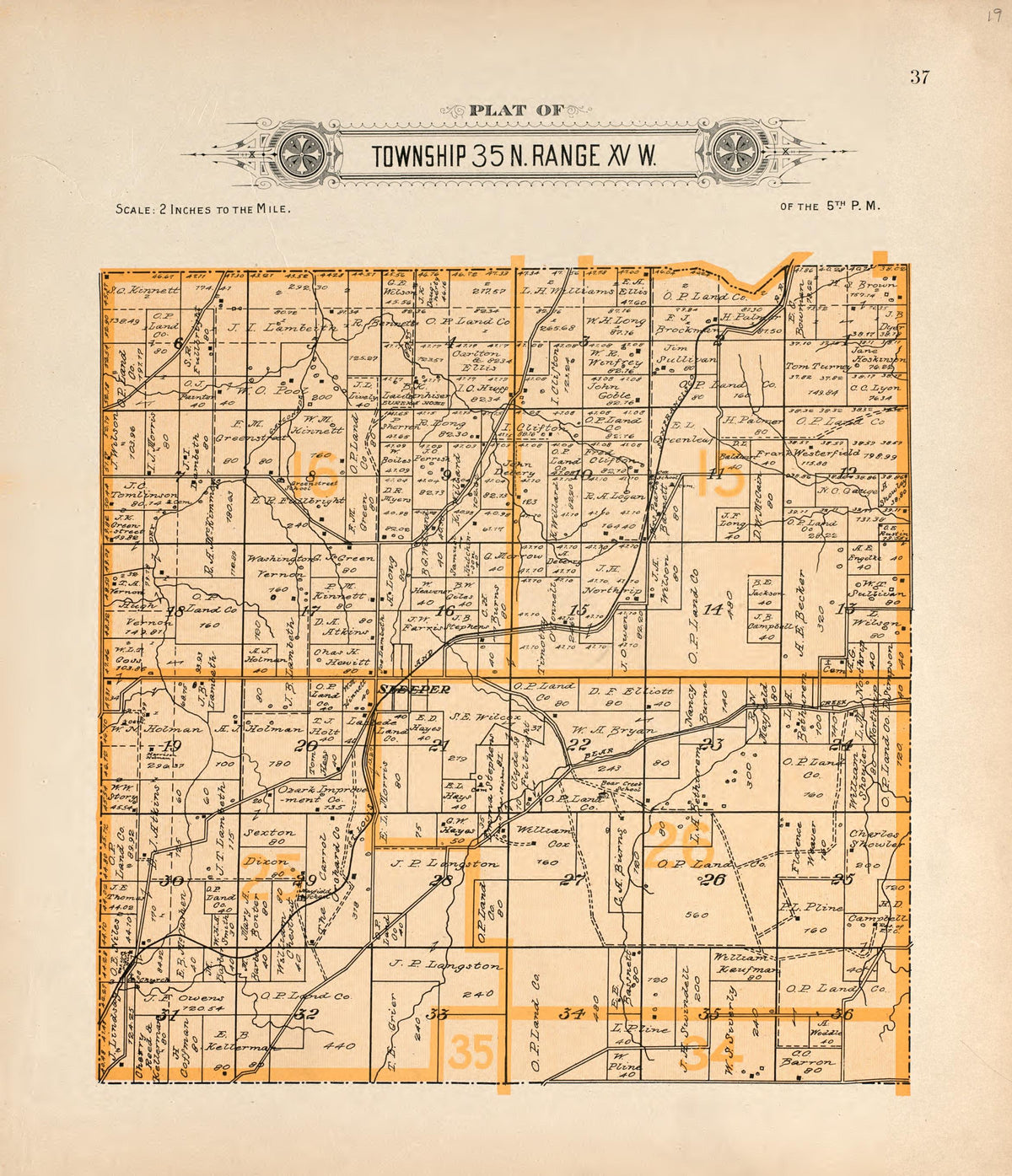 Township 35 N Range XV W from Plat Book of La Clede County, Missouri : Containing Maps of Villages, Cities and Townships of the County, and of the State, United States and World : Also Portraits of Representative Citizens, … 1912 by Relic Map Company