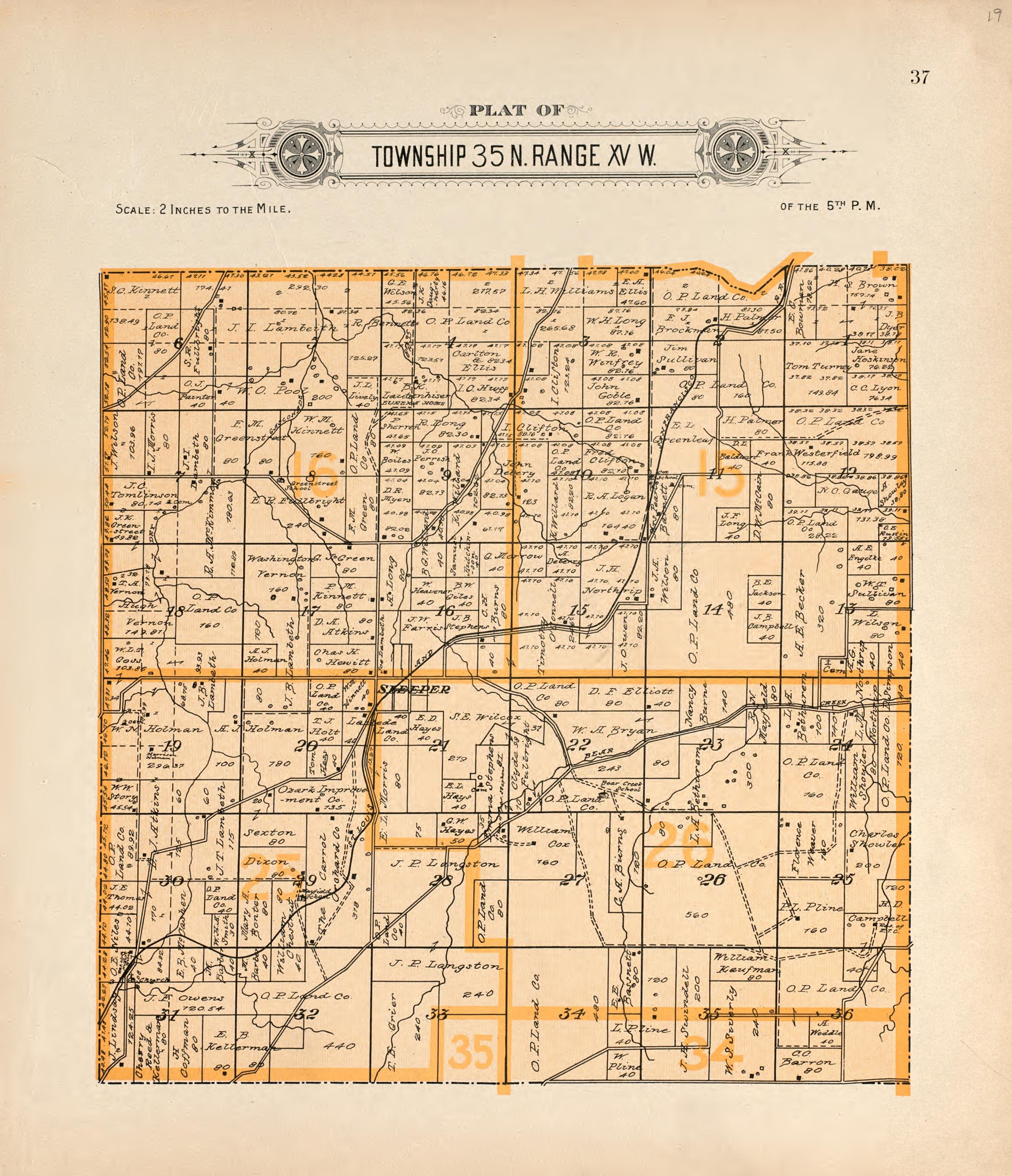 Township 35 N Range XV W from Plat Book of La Clede County, Missouri : Containing Maps of Villages, Cities and Townships of the County, and of the State, United States and World : Also Portraits of Representative Citizens, … 1912 by Relic Map Company
