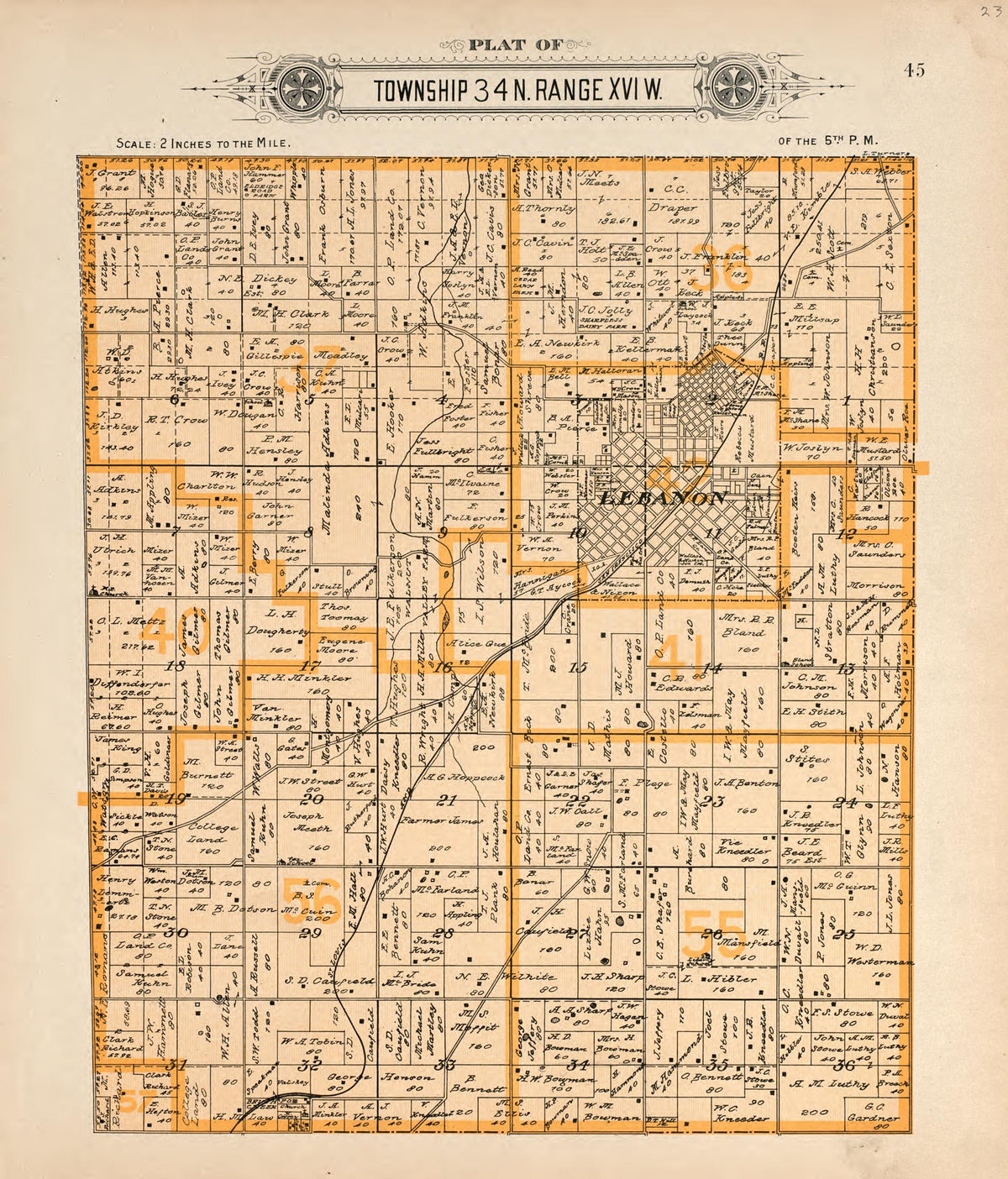 Township 34 N Range XVI W from Plat Book of La Clede County, Missouri : Containing Maps of Villages, Cities and Townships of the County, and of the State, United States and World : Also Portraits of Representative Citizens, … 1912 by Relic Map Company