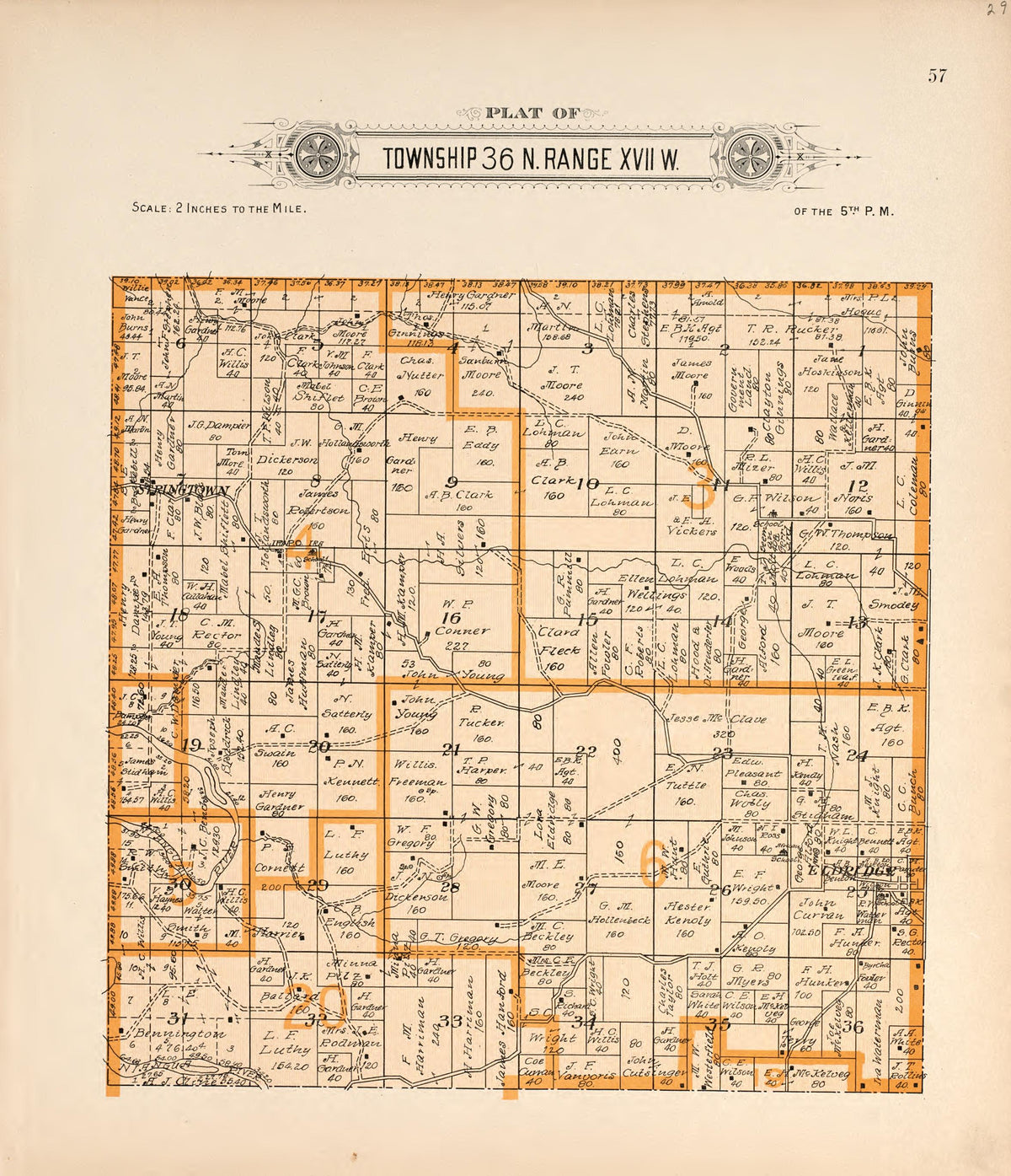 Township 36 N Range XVII W from Plat Book of La Clede County, Missouri : Containing Maps of Villages, Cities and Townships of the County, and of the State, United States and World : Also Portraits of Representative Citizens, … 1912 by Relic Map Company