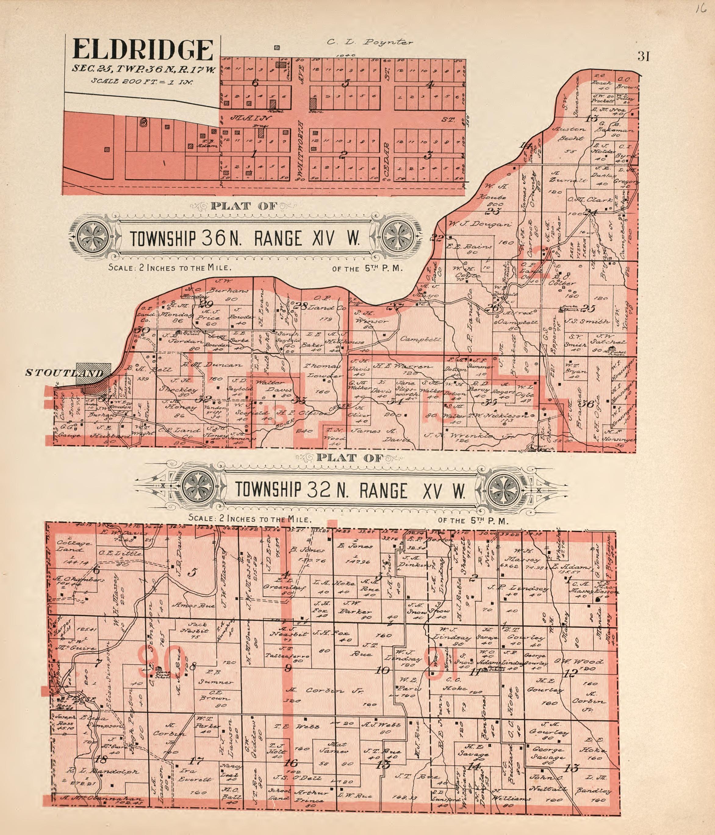 Eldridge & Plats of 2 Townships from Plat Book of La Clede County, Missouri : Containing Maps of Villages, Cities and Townships of the County, and of the State, United States and World : Also Portraits of Representative Citizens, … 1912 by Relic Map Company