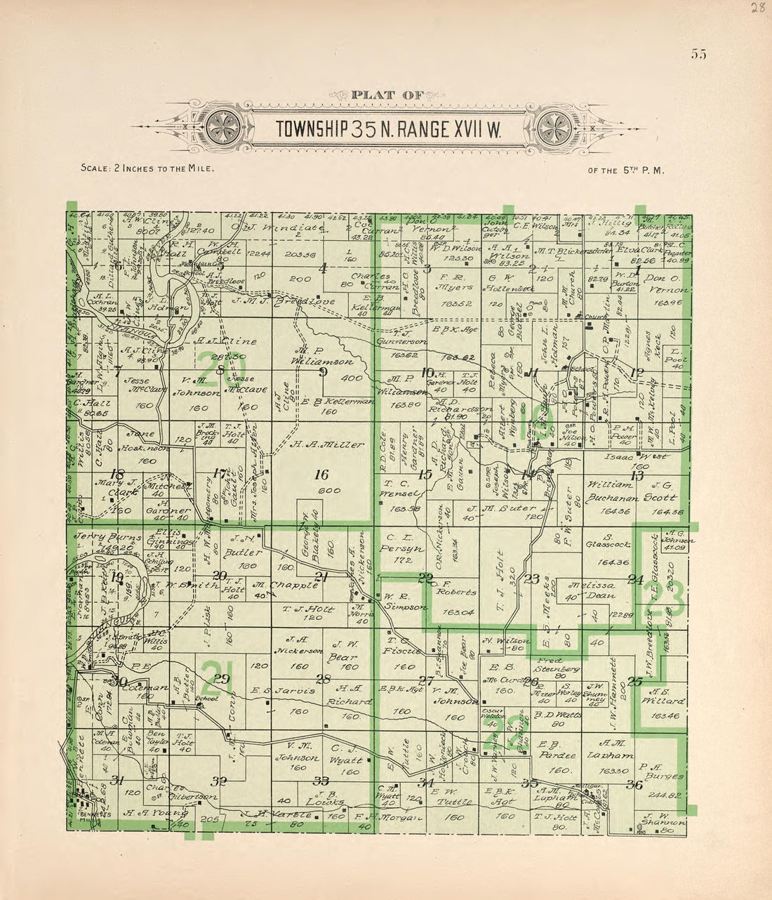 Township 35 N Range XVII W from Plat Book of La Clede County, Missouri : Containing Maps of Villages, Cities and Townships of the County, and of the State, United States and World : Also Portraits of Representative Citizens, … 1912 by Relic Map Company