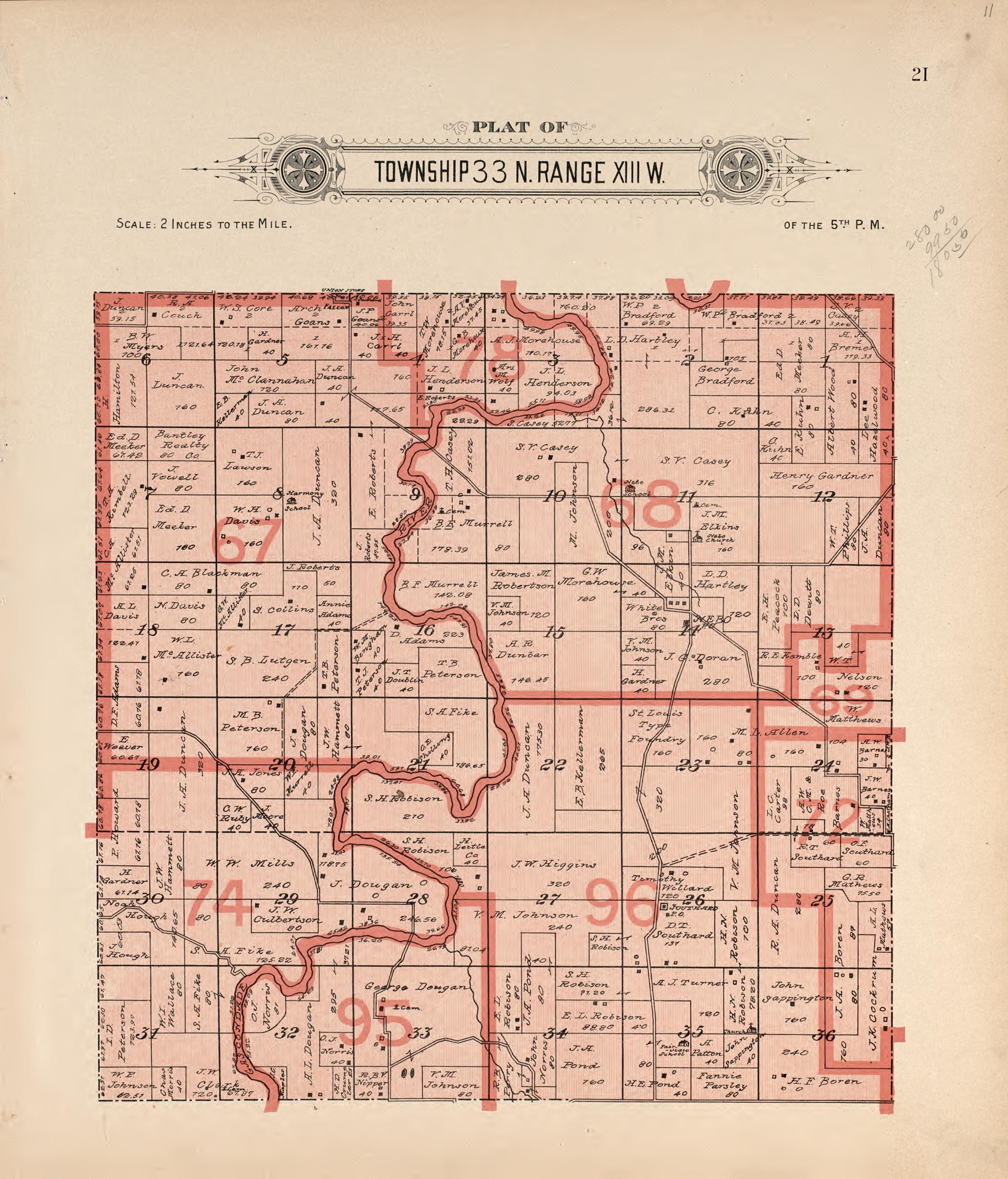 Township 33 N Range XIII W from Plat Book of La Clede County, Missouri : Containing Maps of Villages, Cities and Townships of the County, and of the State, United States and World : Also Portraits of Representative Citizens, … 1912 by Relic Map Company