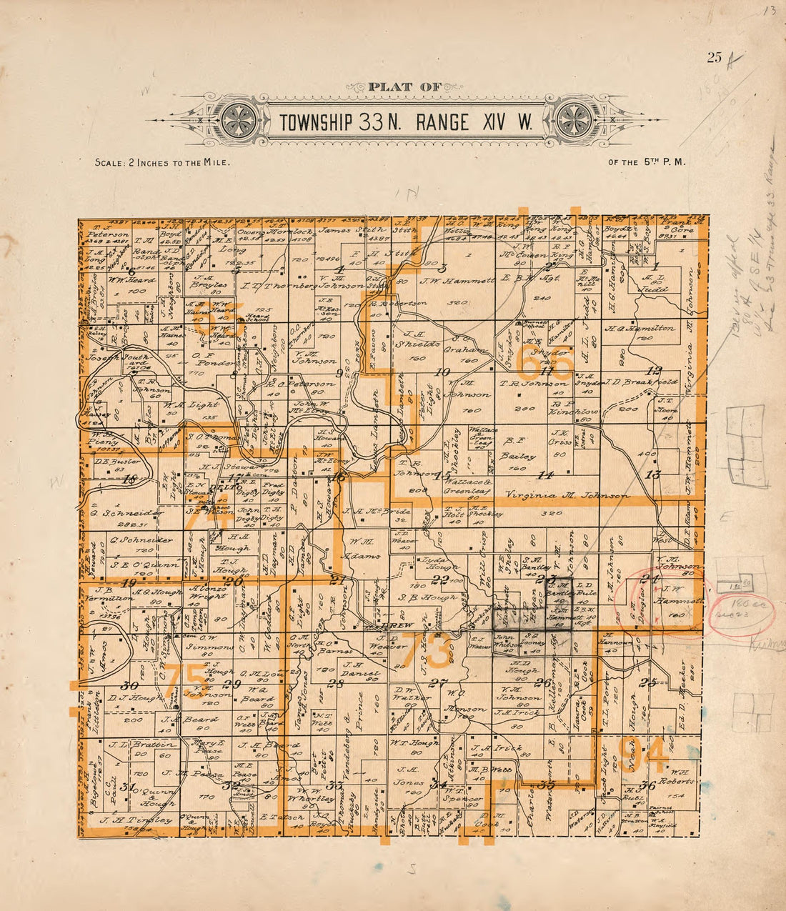 Township 33 N Range XIV W from Plat Book of La Clede County, Missouri : Containing Maps of Villages, Cities and Townships of the County, and of the State, United States and World : Also Portraits of Representative Citizens, … 1912 by Relic Map Company