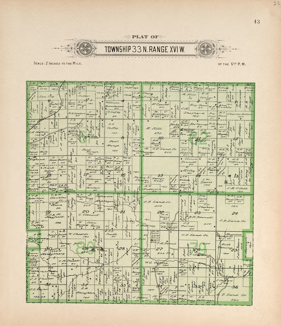 Township 32 N Range XVI W from Plat Book of La Clede County, Missouri : Containing Maps of Villages, Cities and Townships of the County, and of the State, United States and World : Also Portraits of Representative Citizens, … 1912 by Relic Map Company