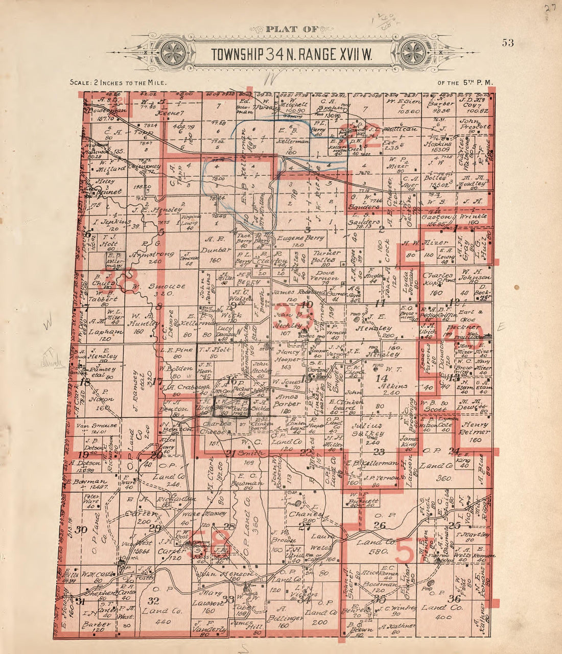 Township 34 N Range XVII W from Plat Book of La Clede County, Missouri : Containing Maps of Villages, Cities and Townships of the County, and of the State, United States and World : Also Portraits of Representative Citizens, … 1912 by Relic Map Company