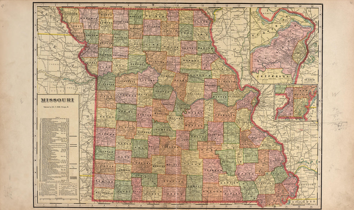 Missouri from Plat Book of La Clede County, Missouri : Containing Maps of Villages, Cities and Townships of the County, and of the State, United States and World : Also Portraits of Representative Citizens, … 1912 by Relic Map Company