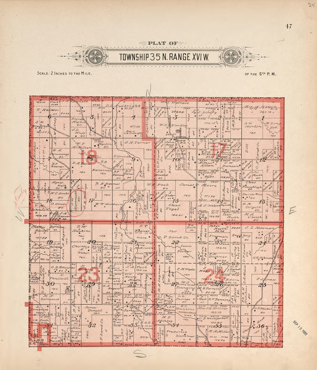 Township 35 N Range XVI W from Plat Book of La Clede County, Missouri : Containing Maps of Villages, Cities and Townships of the County, and of the State, United States and World : Also Portraits of Representative Citizens, … 1912 by Relic Map Company