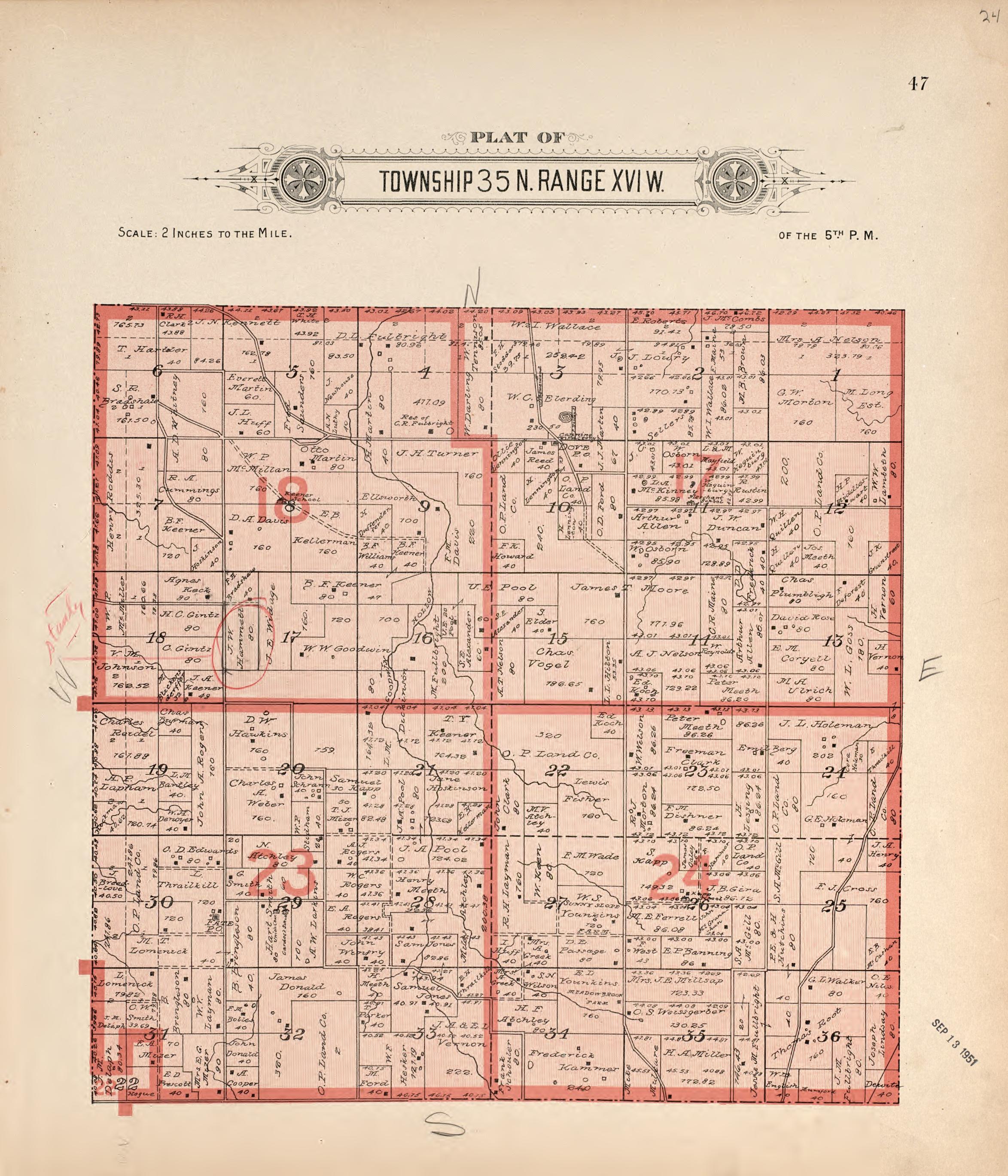 Township 35 N Range XVI W from Plat Book of La Clede County, Missouri : Containing Maps of Villages, Cities and Townships of the County, and of the State, United States and World : Also Portraits of Representative Citizens, … 1912 by Relic Map Company