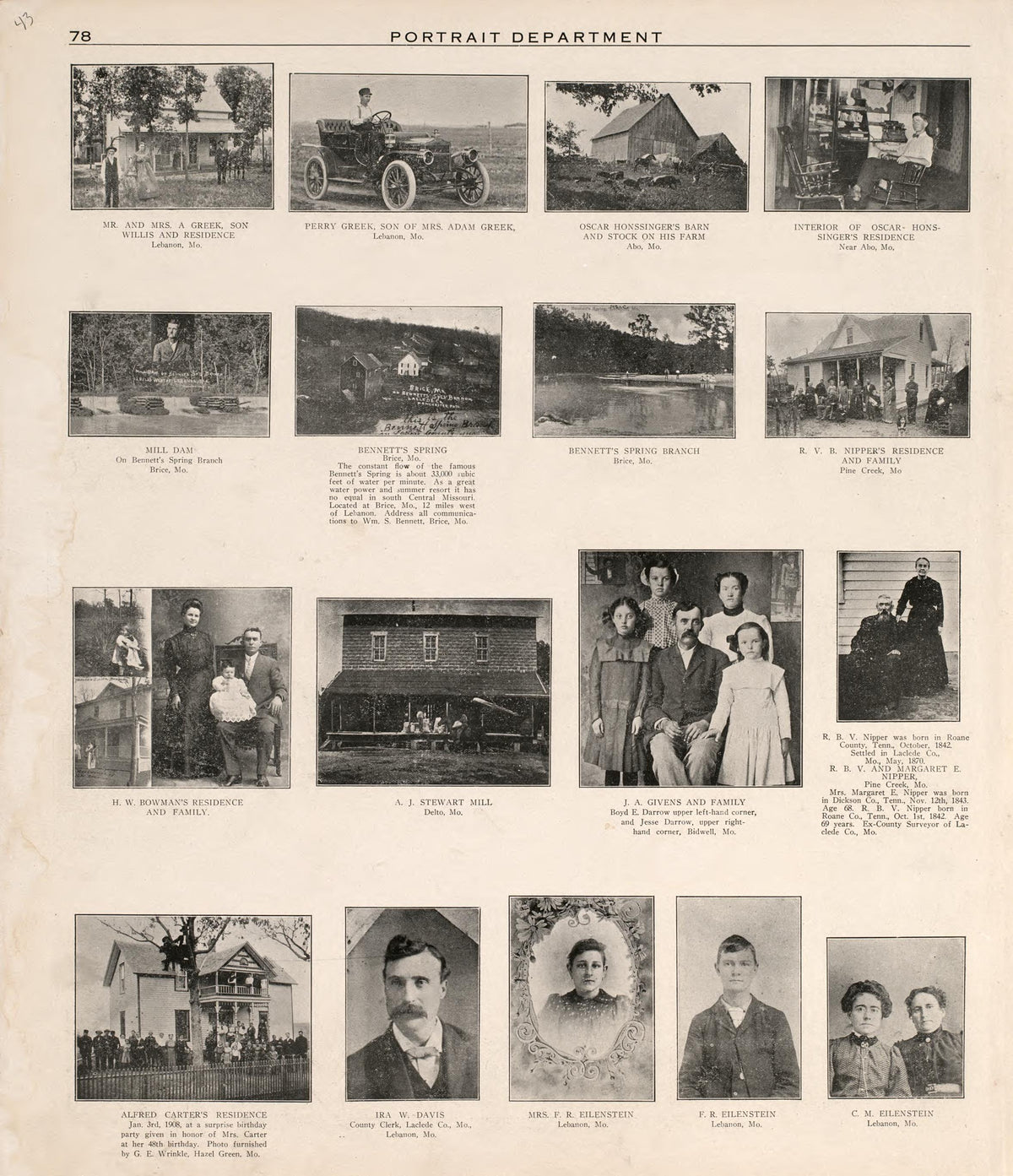Portrait Department (continued) from Plat Book of La Clede County, Missouri : Containing Maps of Villages, Cities and Townships of the County, and of the State, United States and World : Also Portraits of Representative Citizens, … 1912 by Relic Map Company