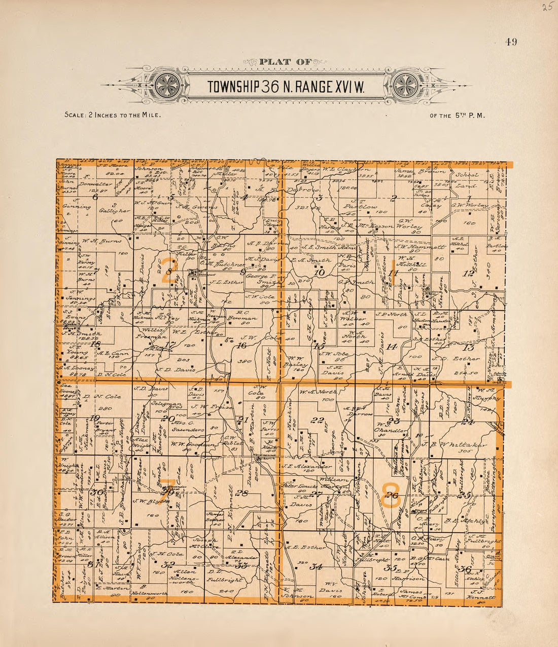 Township 36 N Range XVI W from Plat Book of La Clede County, Missouri : Containing Maps of Villages, Cities and Townships of the County, and of the State, United States and World : Also Portraits of Representative Citizens, … 1912 by Relic Map Company