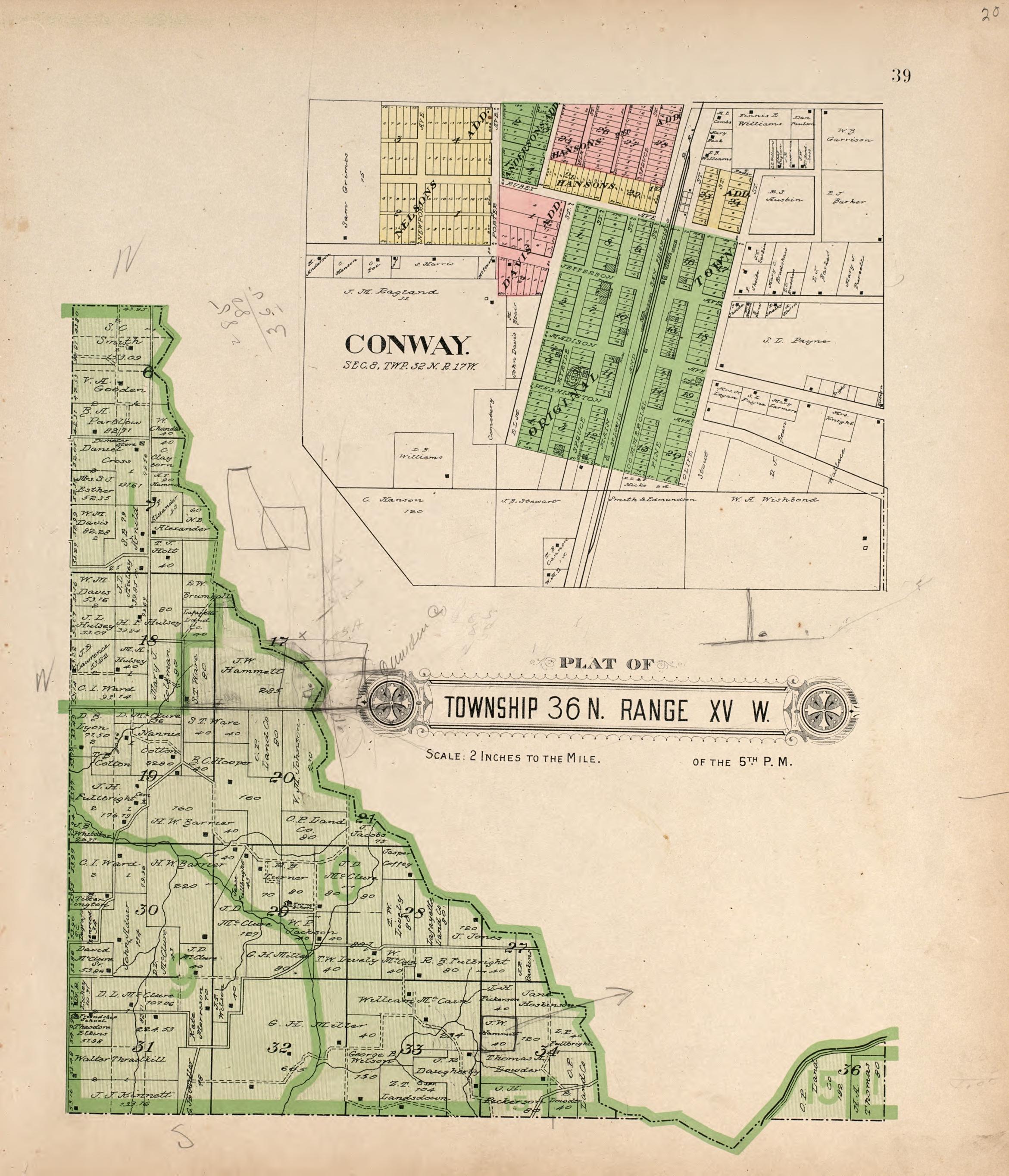 Conway & Township 36 N Range XV W from Plat Book of La Clede County, Missouri : Containing Maps of Villages, Cities and Townships of the County, and of the State, United States and World : Also Portraits of Representative Citizens, … 1912 by Relic Map Company