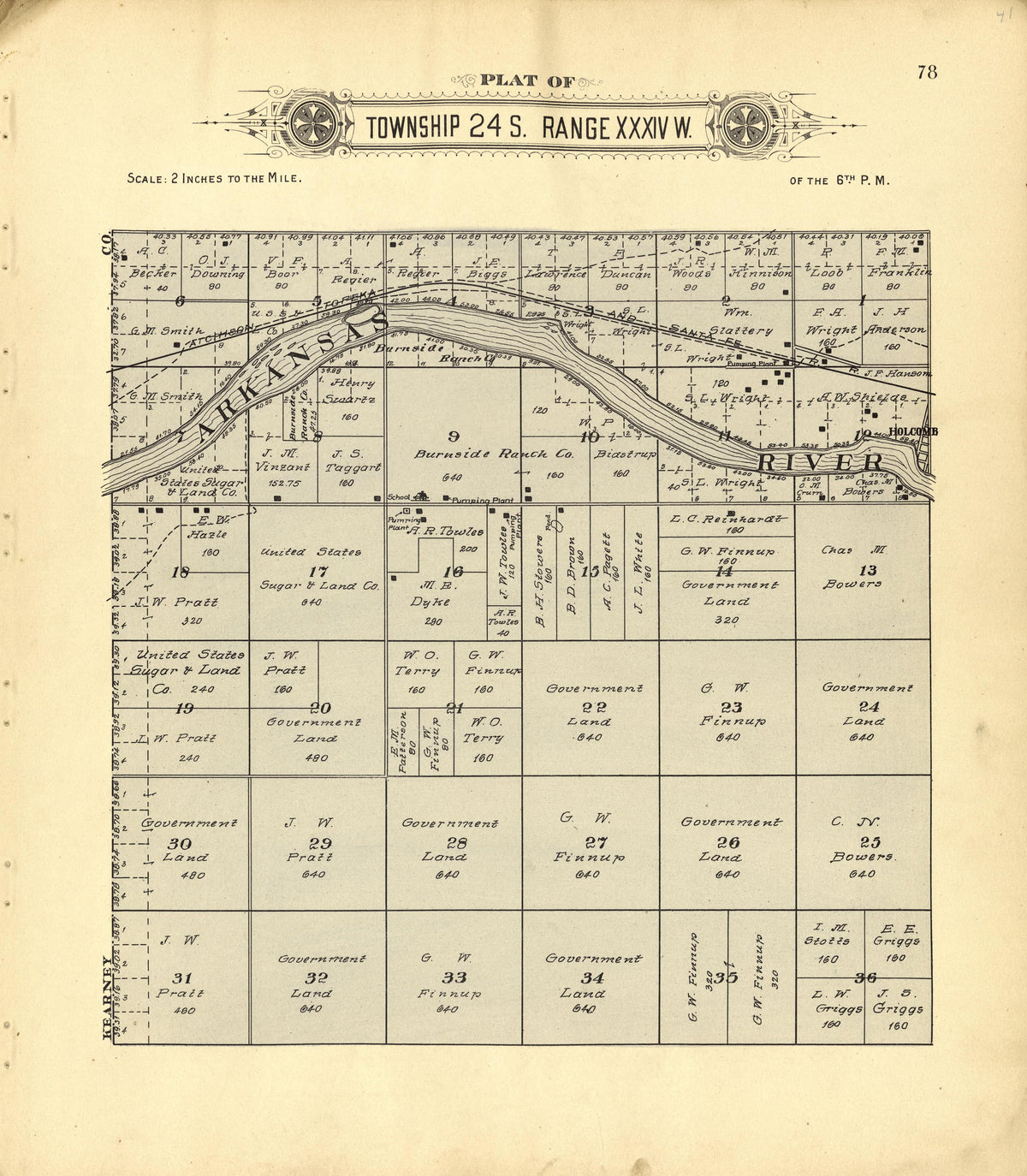 Plat of Township 24 S. Range XXXIV W. from Plat Book of Finney County, Kansas : Containing Maps of Villages, Cities and Townships of the County, and of the State, United States and World : Also Portraits of Representative Citizens, Old … 1911 by Relic Map Company