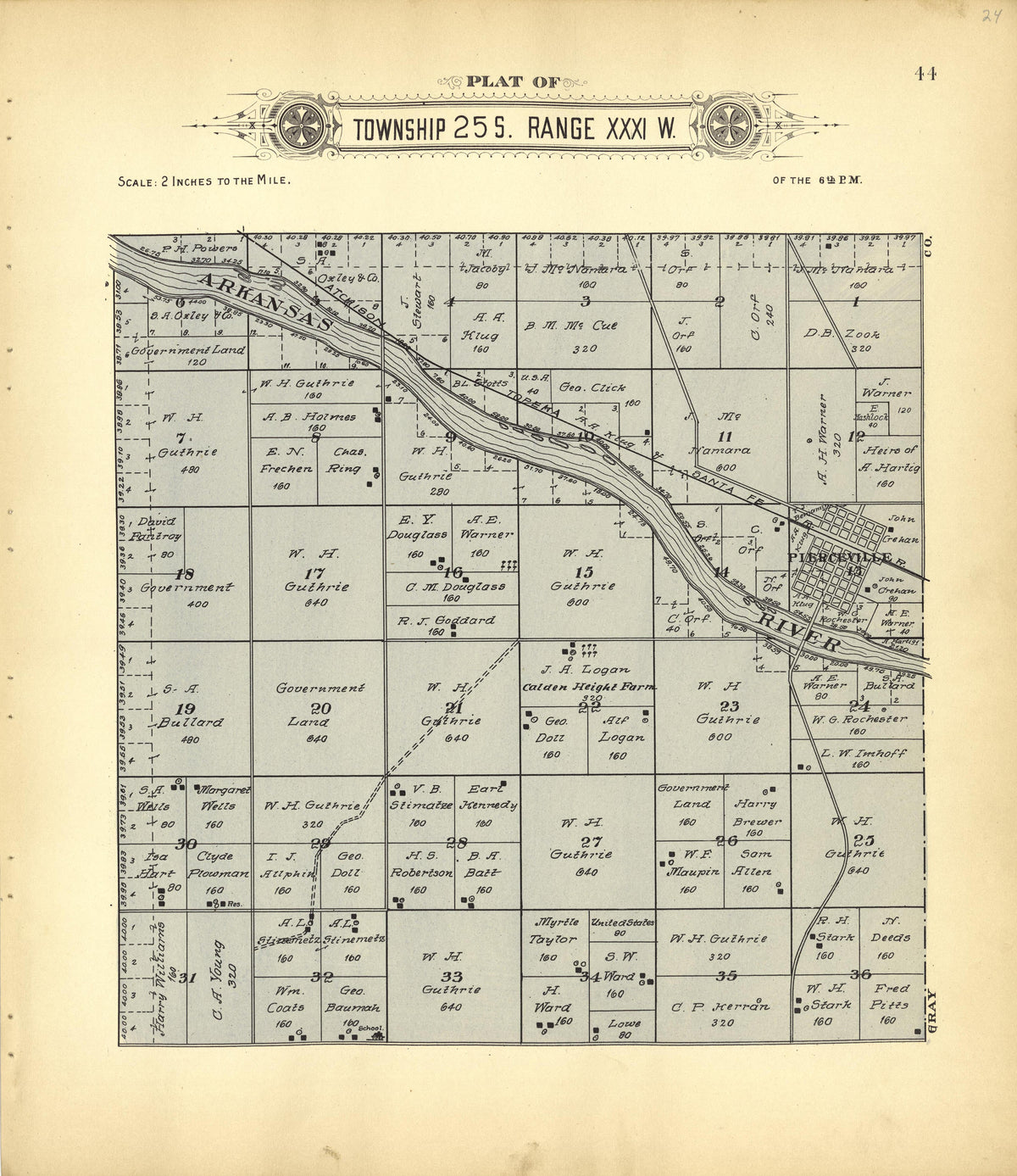 Plat of Township 25 S. Range XXXI W. from Plat Book of Finney County, Kansas : Containing Maps of Villages, Cities and Townships of the County, and of the State, United States and World : Also Portraits of Representative Citizens, Old … 1911 by Relic Map Company