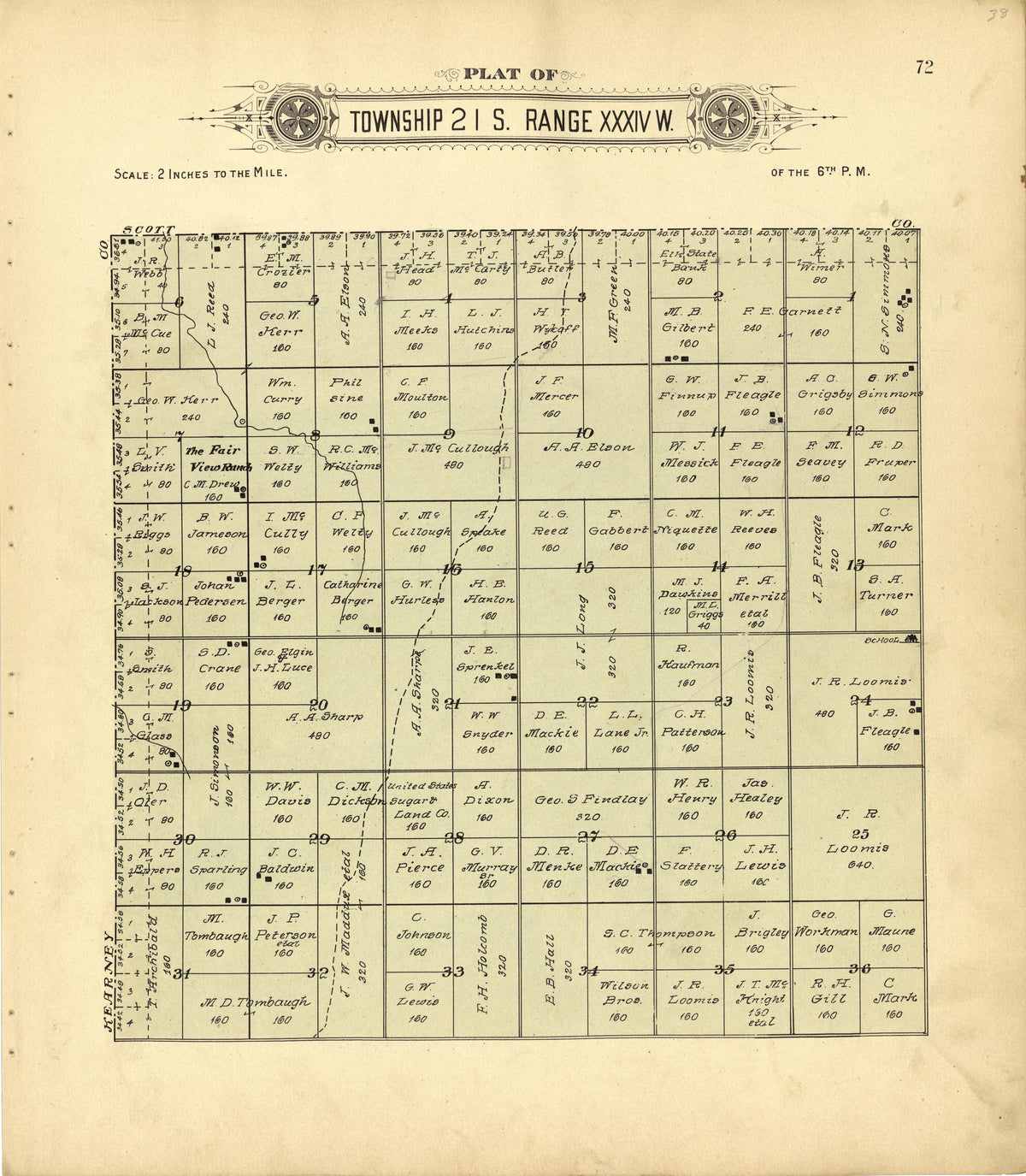 Plat of Township 21 S. Range XXXIV W. from Plat Book of Finney County, Kansas : Containing Maps of Villages, Cities and Townships of the County, and of the State, United States and World : Also Portraits of Representative Citizens, Old … 1911 by Relic Map Company