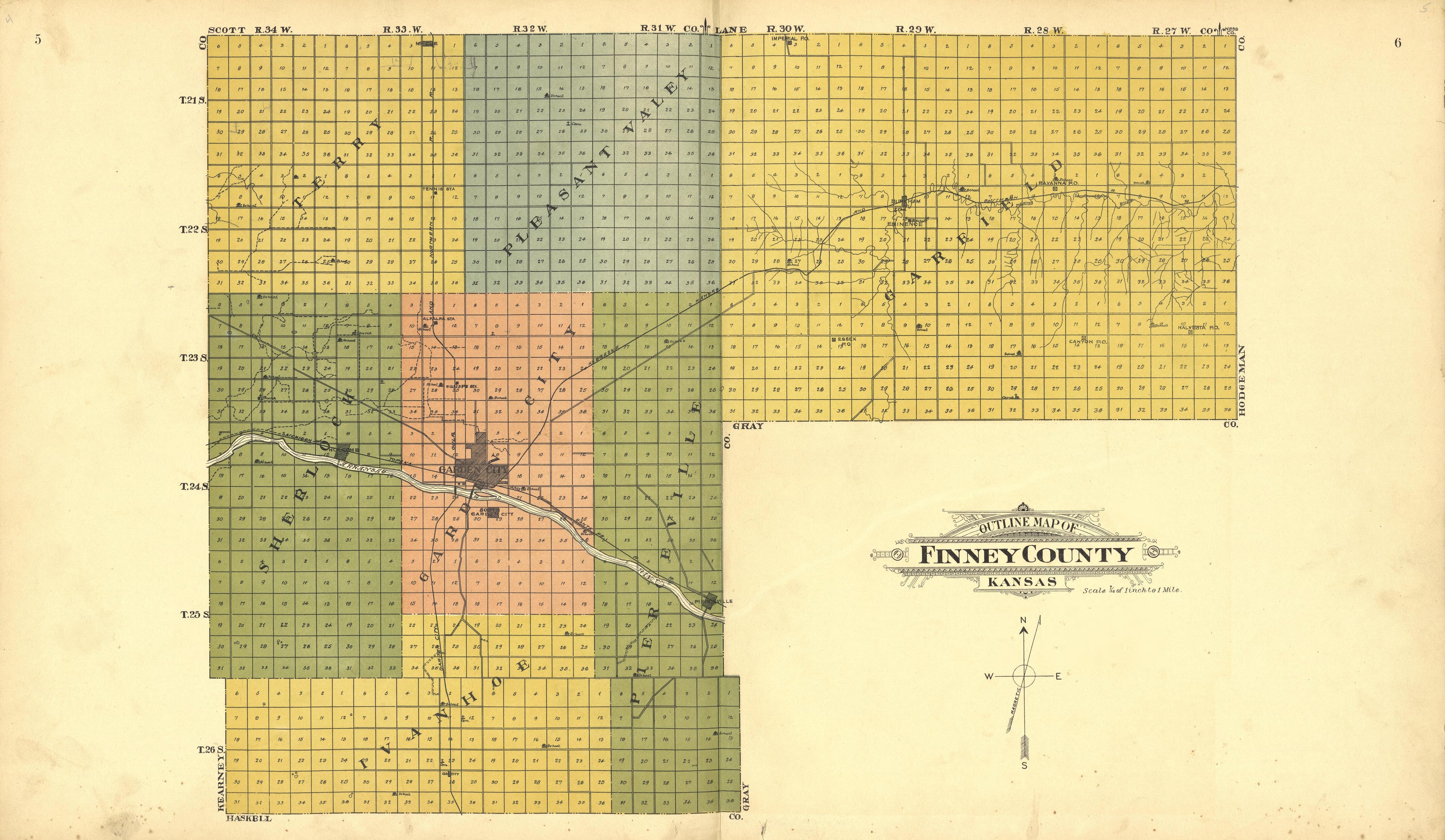 This old map of Finney County, Kansas, was created by Western Publishing Co. (Ashland, Kan.) in 1911