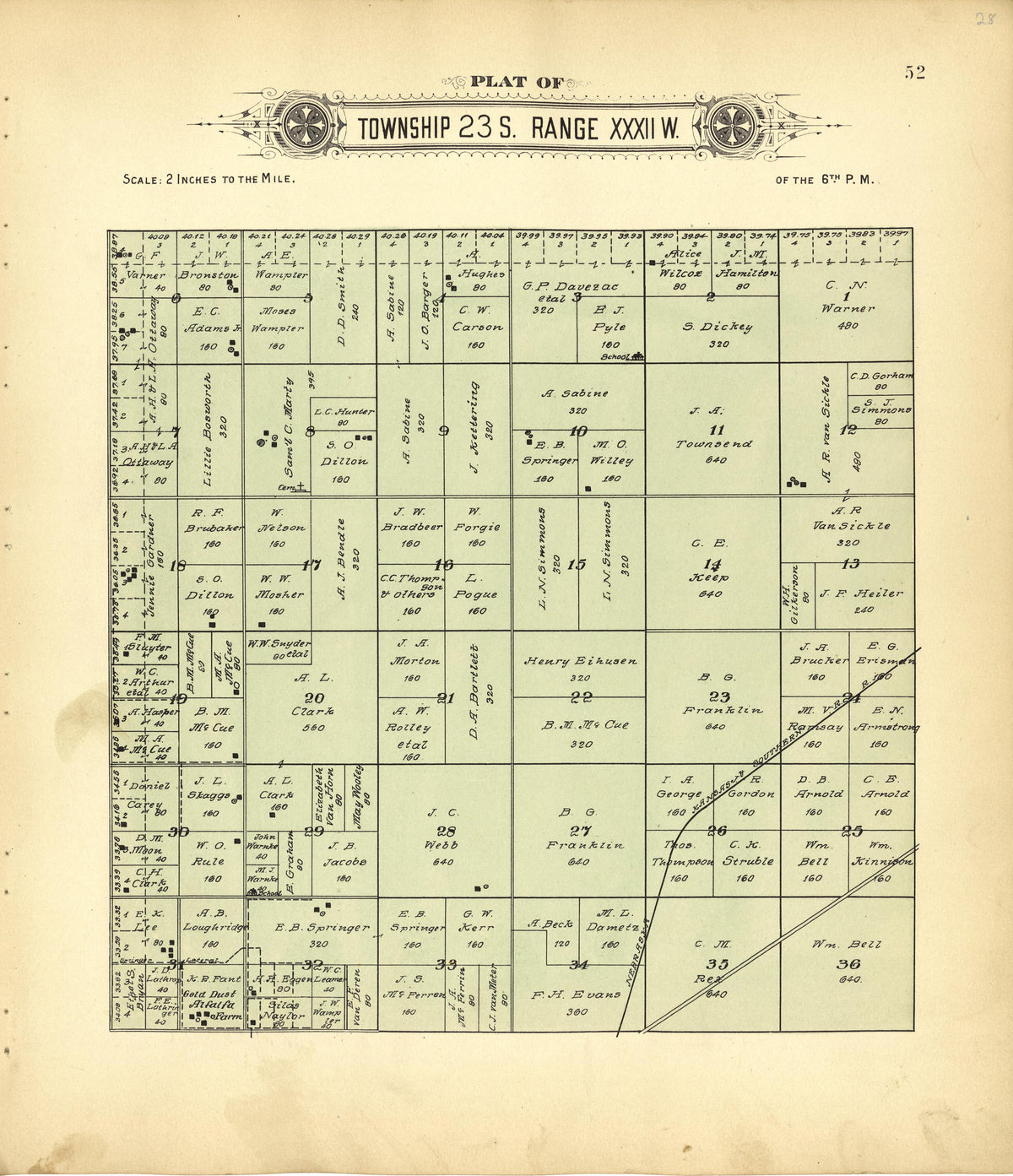 Plat of Township 23 S. Range XXXII W. from Plat Book of Finney County, Kansas : Containing Maps of Villages, Cities and Townships of the County, and of the State, United States and World : Also Portraits of Representative Citizens, Old … 1911 by Relic Map Company