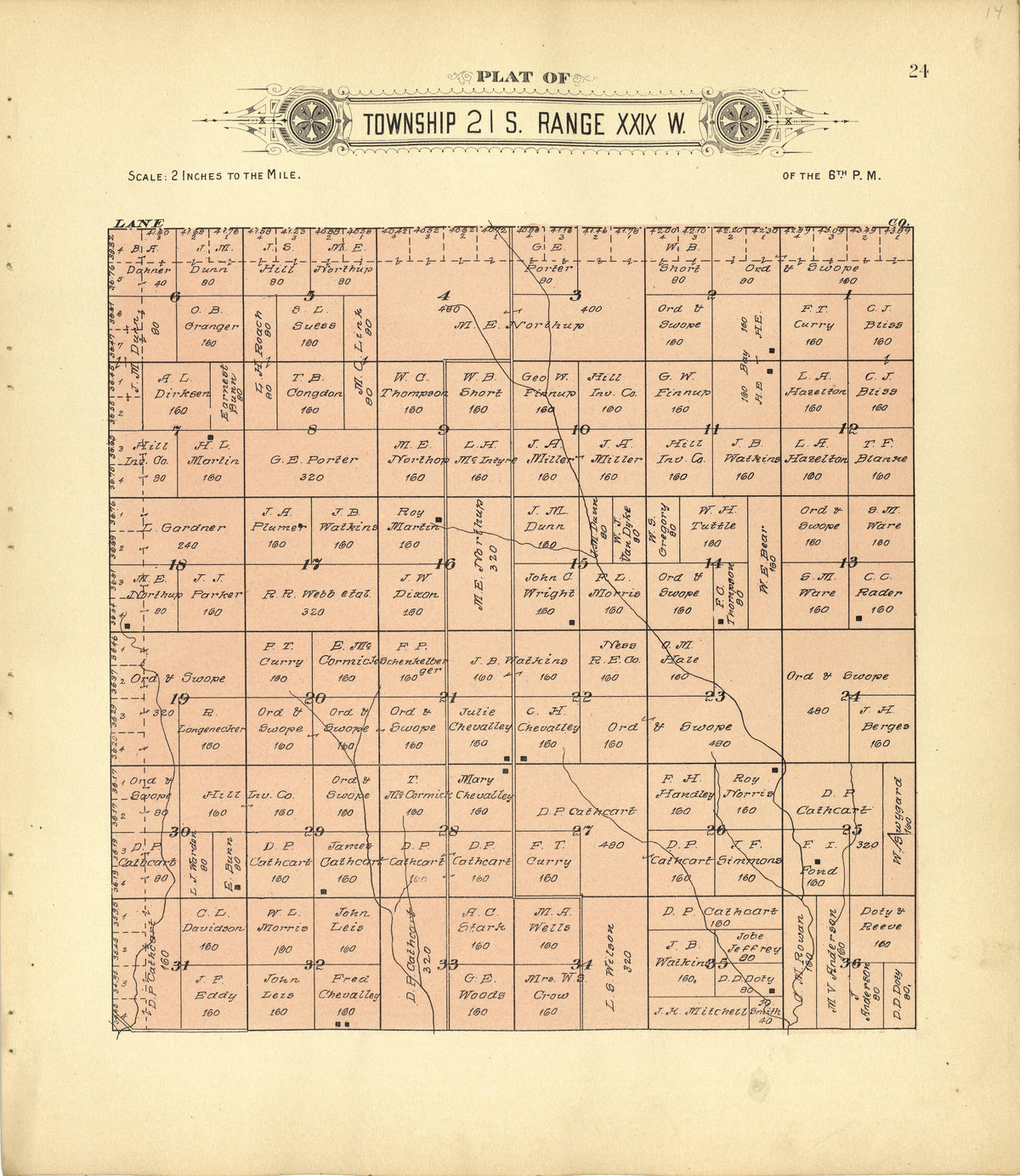 Plat of Township 21 S. Range XXIX W. from Plat Book of Finney County, Kansas : Containing Maps of Villages, Cities and Townships of the County, and of the State, United States and World : Also Portraits of Representative Citizens, Old … 1911 by Relic Map Company
