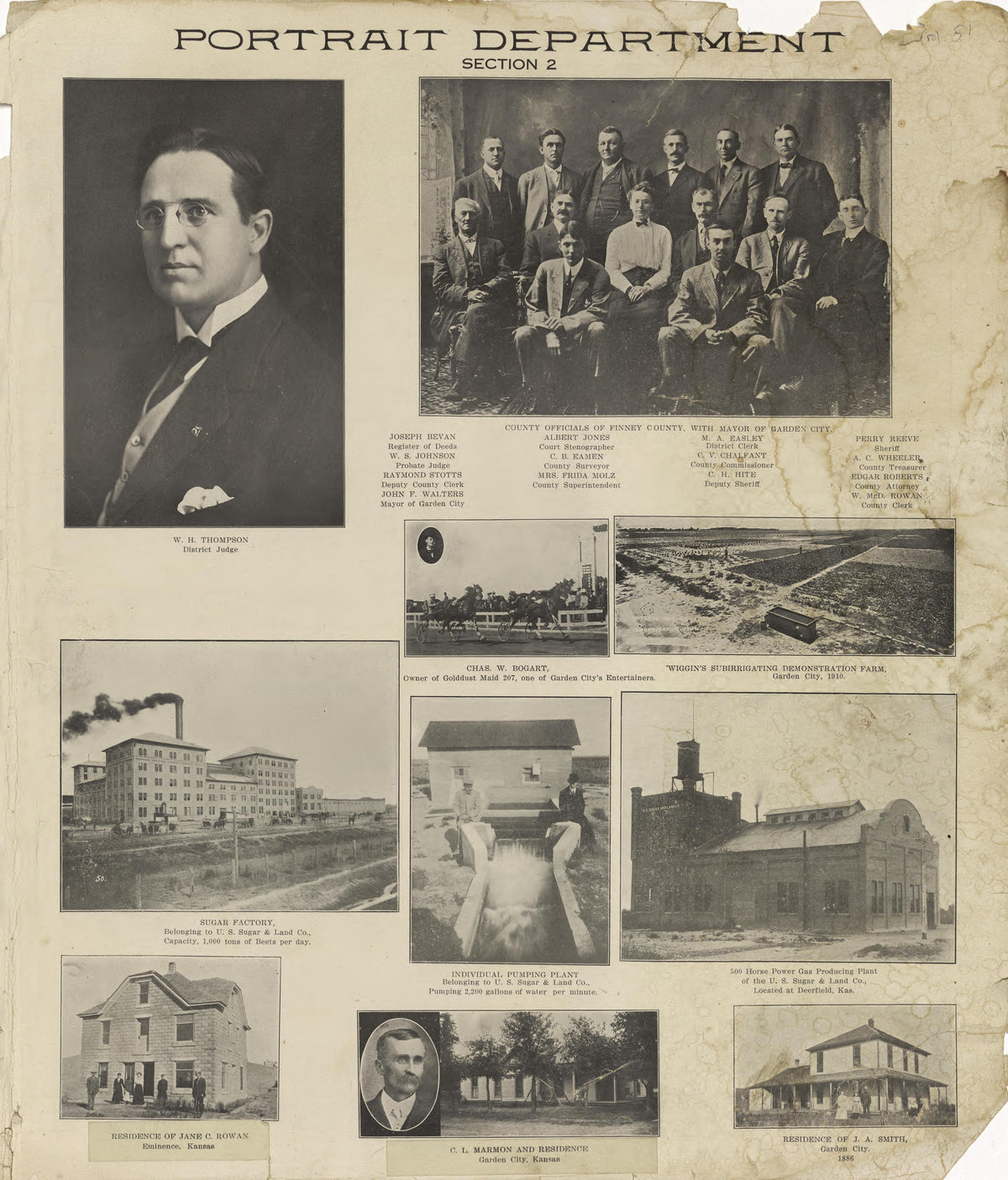 Portrait Department from Plat Book of Finney County, Kansas : Containing Maps of Villages, Cities and Townships of the County, and of the State, United States and World : Also Portraits of Representative Citizens, Old … 1911 by Relic Map Company
