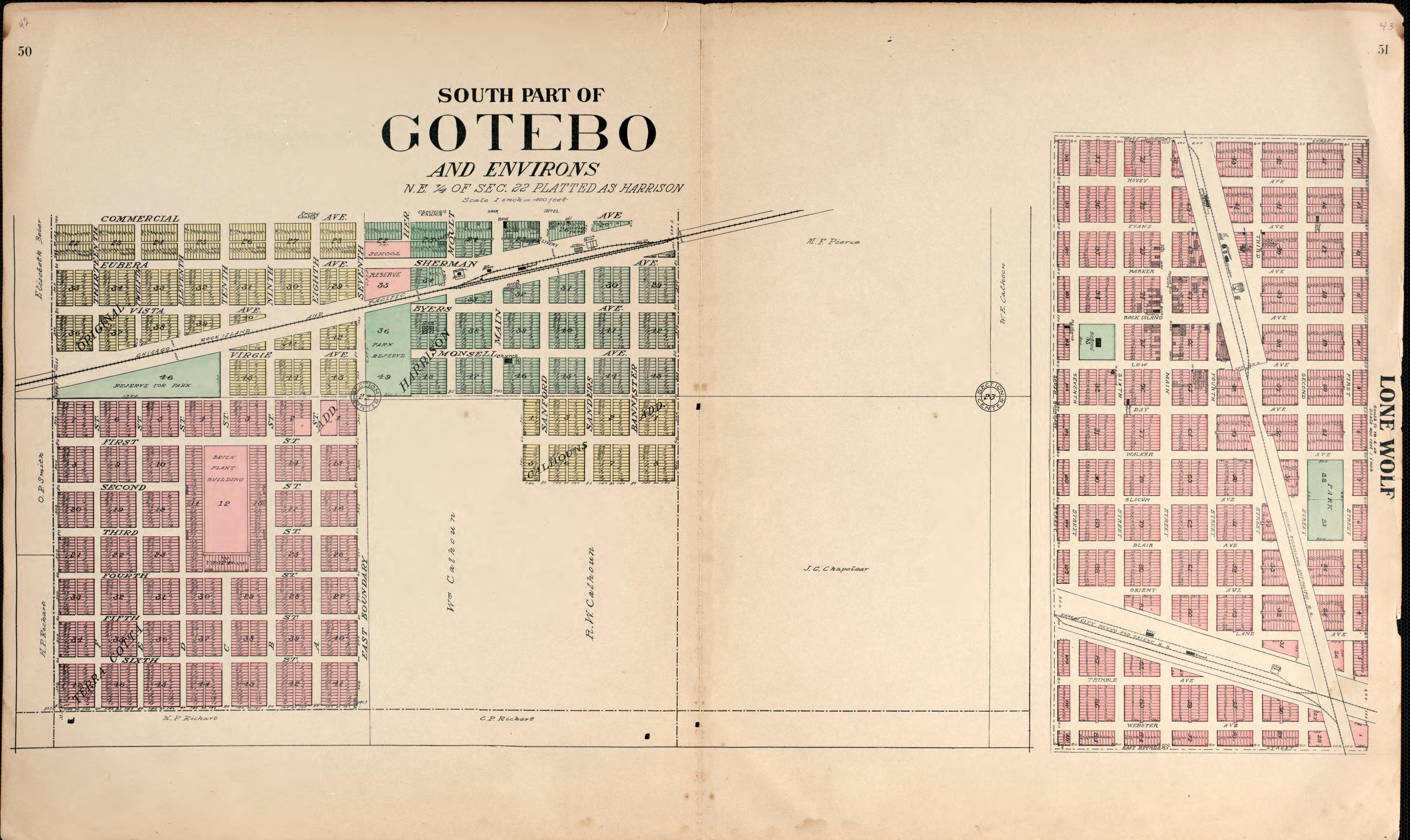 South Part of Gotebo from Plat Book of Kiowa County, Oklahoma : Containing Maps of Villages, Cities and Townships of the County and of the State, United States and World : Also Portraits of Representative Citizens, Old … 1913 by Relic Map Company