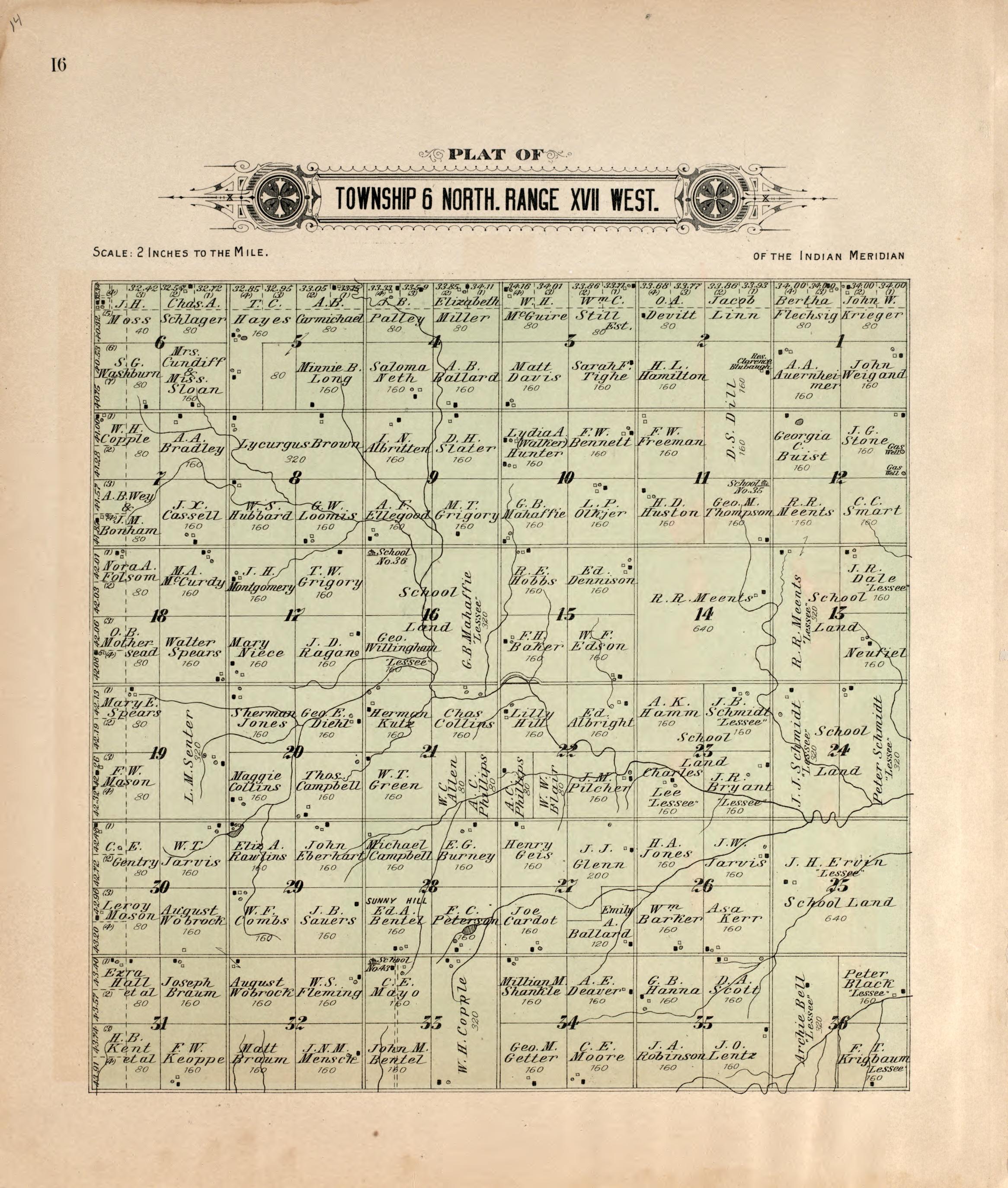 Township 6 North Range XVII West from Plat Book of Kiowa County, Oklahoma : Containing Maps of Villages, Cities and Townships of the County and of the State, United States and World : Also Portraits of Representative Citizens, Old … 1913 by Relic Map Company