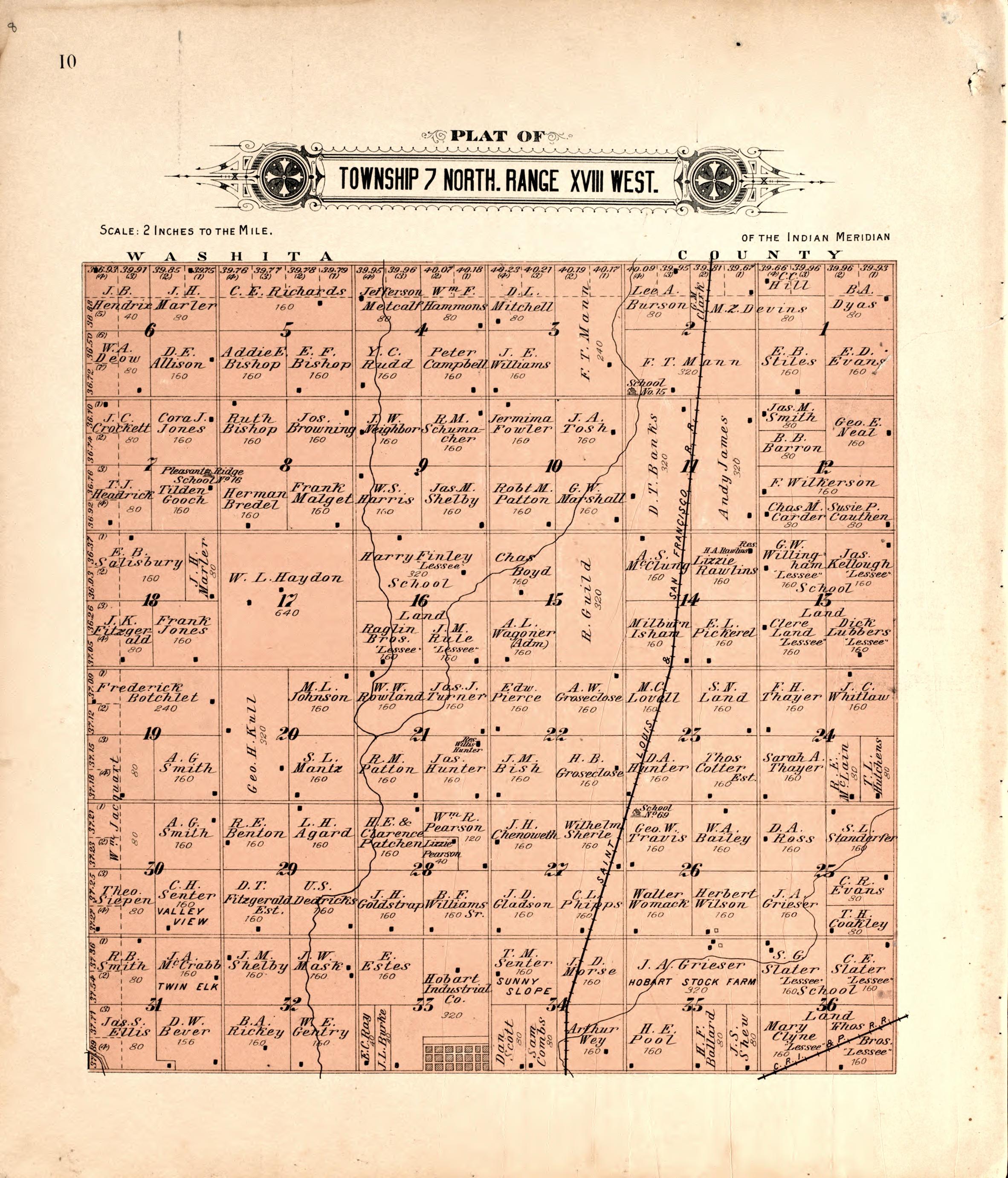Township 7 North Range XVIII West from Plat Book of Kiowa County, Oklahoma : Containing Maps of Villages, Cities and Townships of the County and of the State, United States and World : Also Portraits of Representative Citizens, Old … 1913 by Relic Map Company