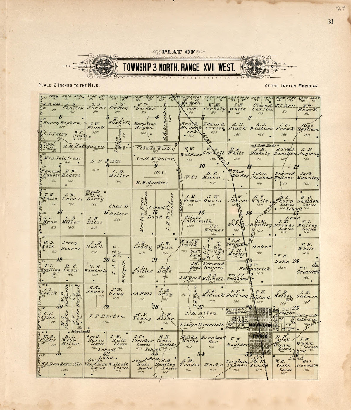 Township 3 North Range XVII West from Plat Book of Kiowa County, Oklahoma : Containing Maps of Villages, Cities and Townships of the County and of the State, United States and World : Also Portraits of Representative Citizens, Old … 1913 by Relic Map Company