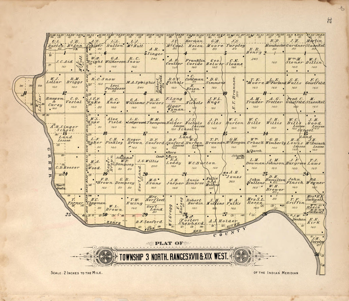 Township 3 North Range XVIII and XIX West from Plat Book of Kiowa County, Oklahoma : Containing Maps of Villages, Cities and Townships of the County and of the State, United States and World : Also Portraits of Representative Citizens, Old … 1913 by Relic Map Company