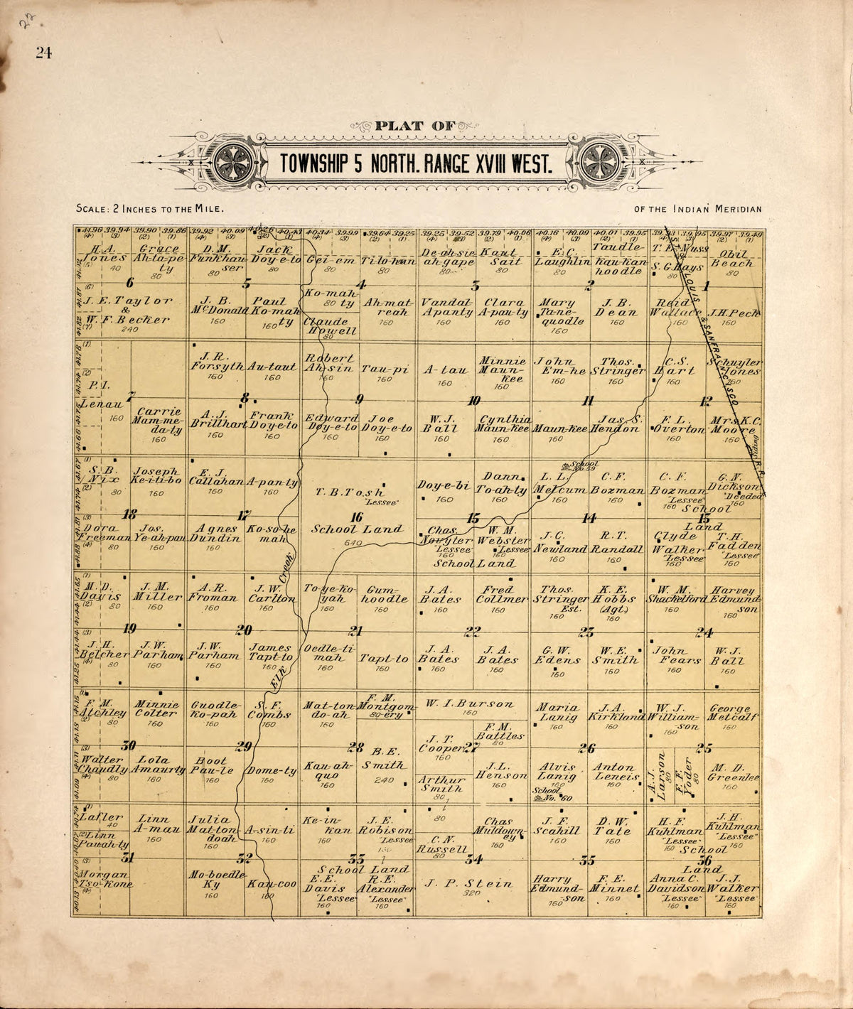 Township 5 North Range XVII West from Plat Book of Kiowa County, Oklahoma : Containing Maps of Villages, Cities and Townships of the County and of the State, United States and World : Also Portraits of Representative Citizens, Old … 1913 by Relic Map Company