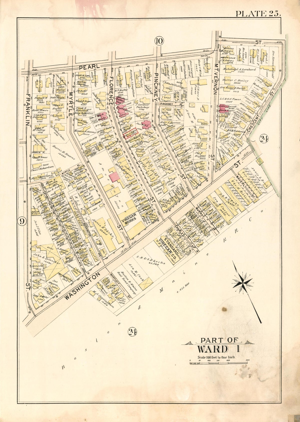Part of Ward 1 - Plate 25 from Atlas of the City of Somerville, Massachusetts : from Actual Surveys and Official Plans 1895 by Relic Map Company
