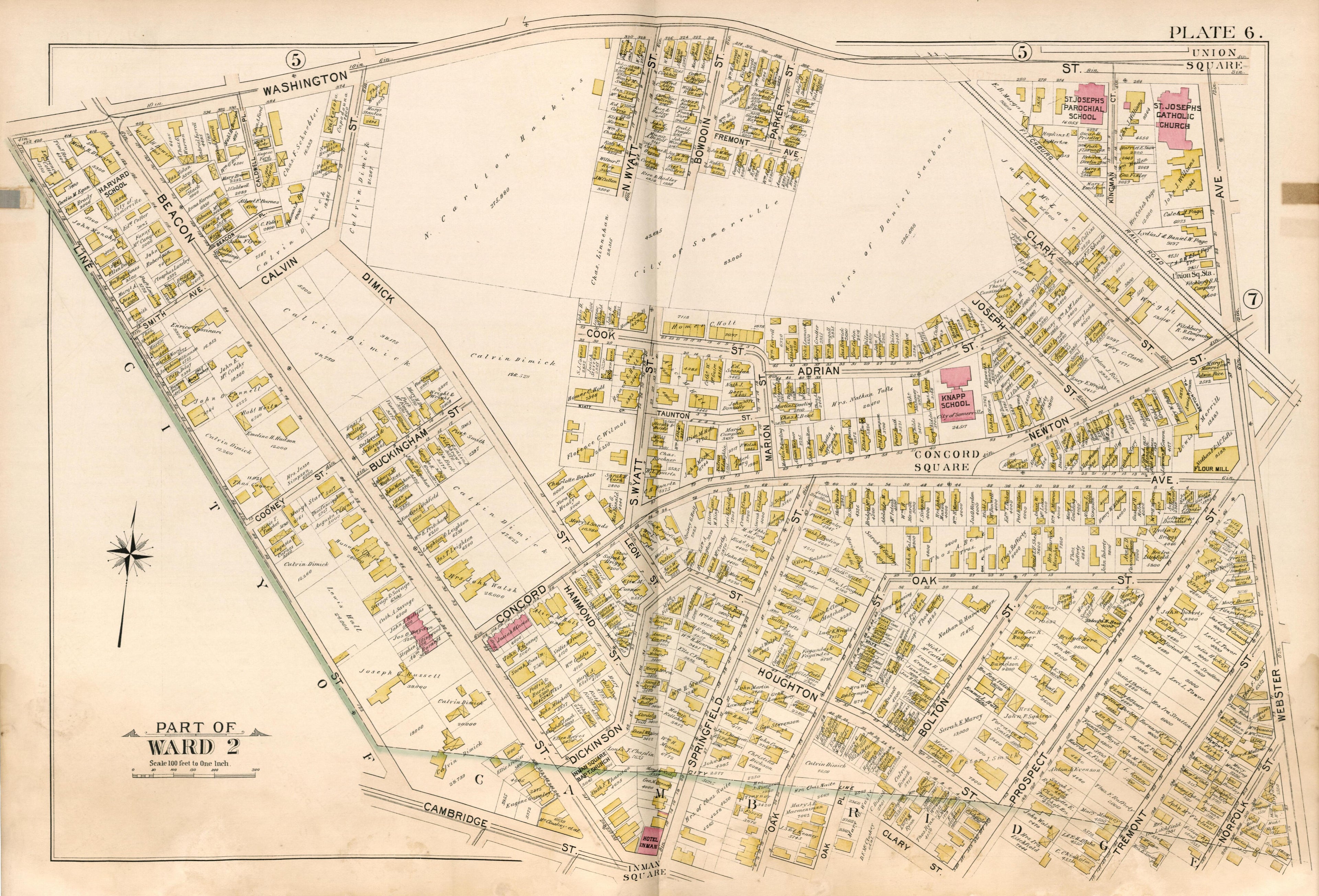 Part of Ward 2 - Plate 6 from Atlas of the City of Somerville, Massachusetts : from Actual Surveys and Official Plans 1895 by Relic Map Company