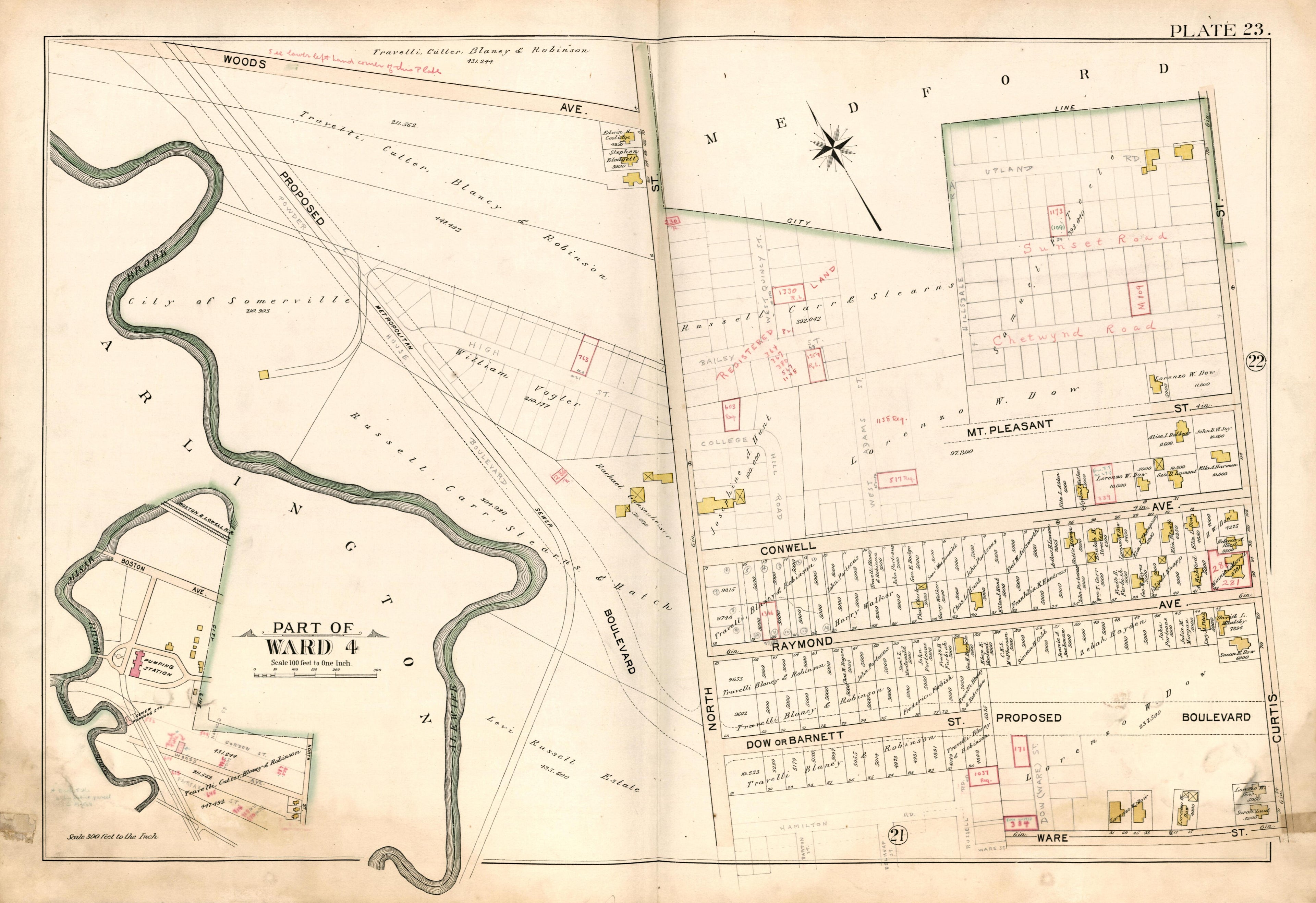 Part of Ward 4 - Plate 23 from Atlas of the City of Somerville, Massachusetts : from Actual Surveys and Official Plans 1895 by Relic Map Company